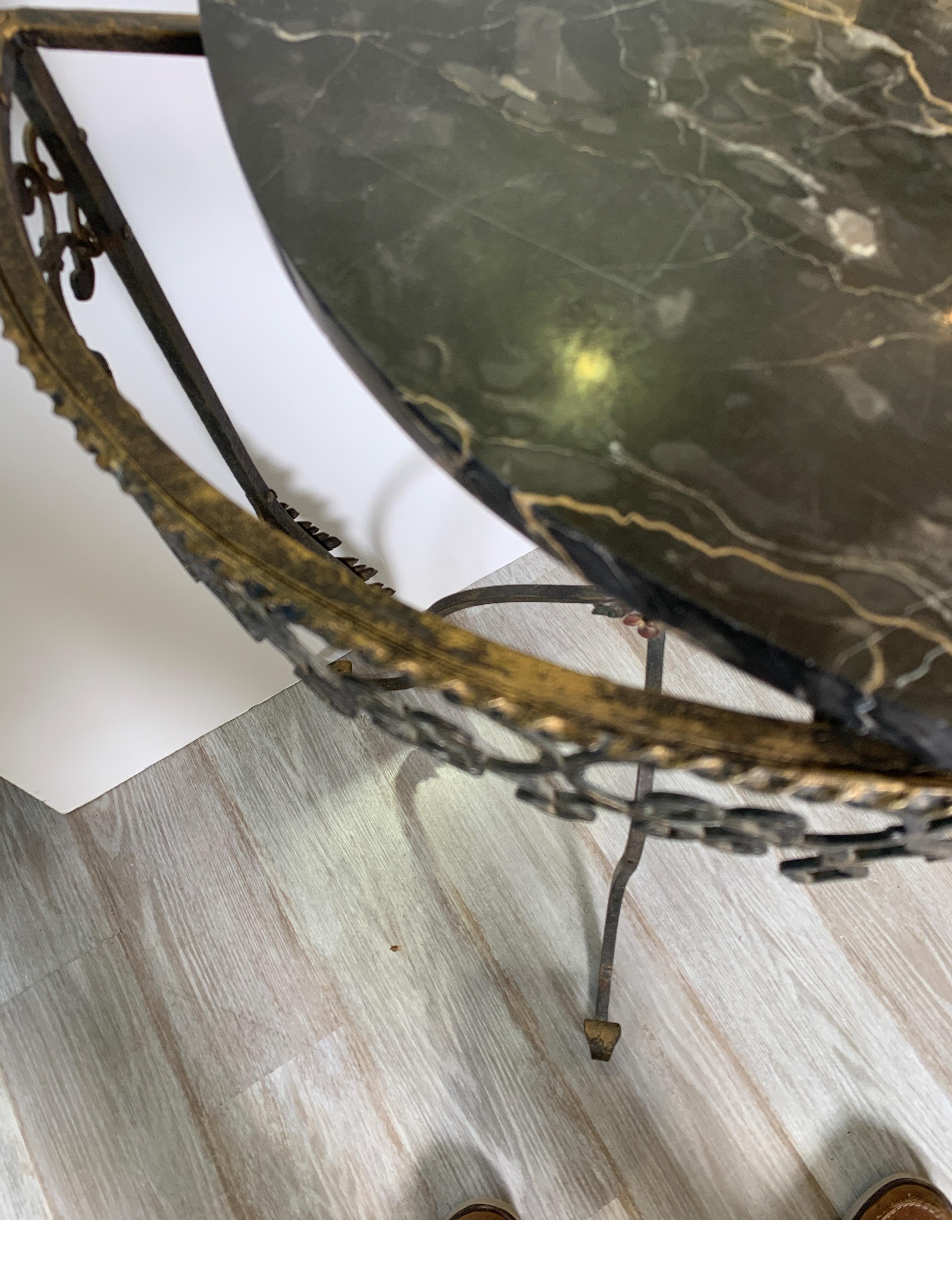 1930s Wrought Iron Marble Top Half Round Console Table 2