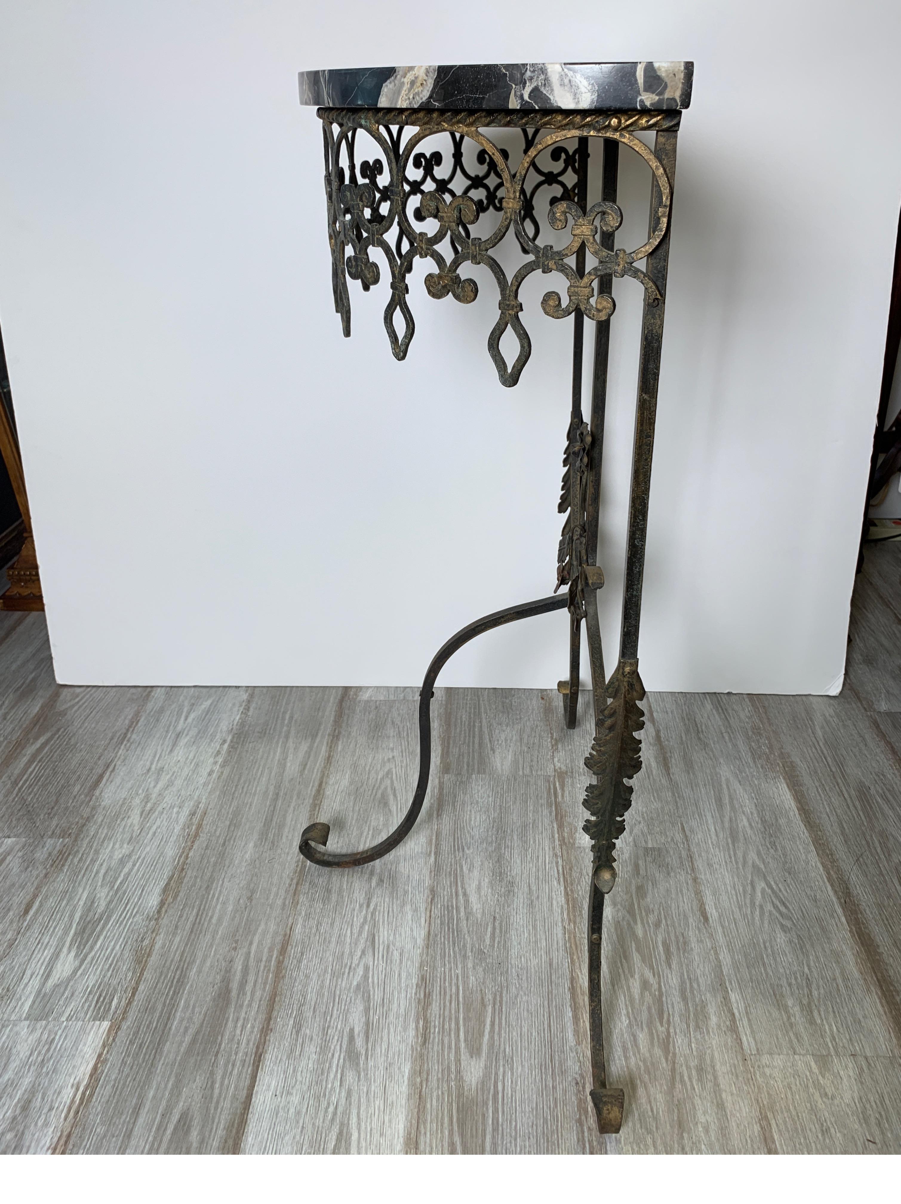 1930s Wrought Iron Marble Top Half Round Console Table 3