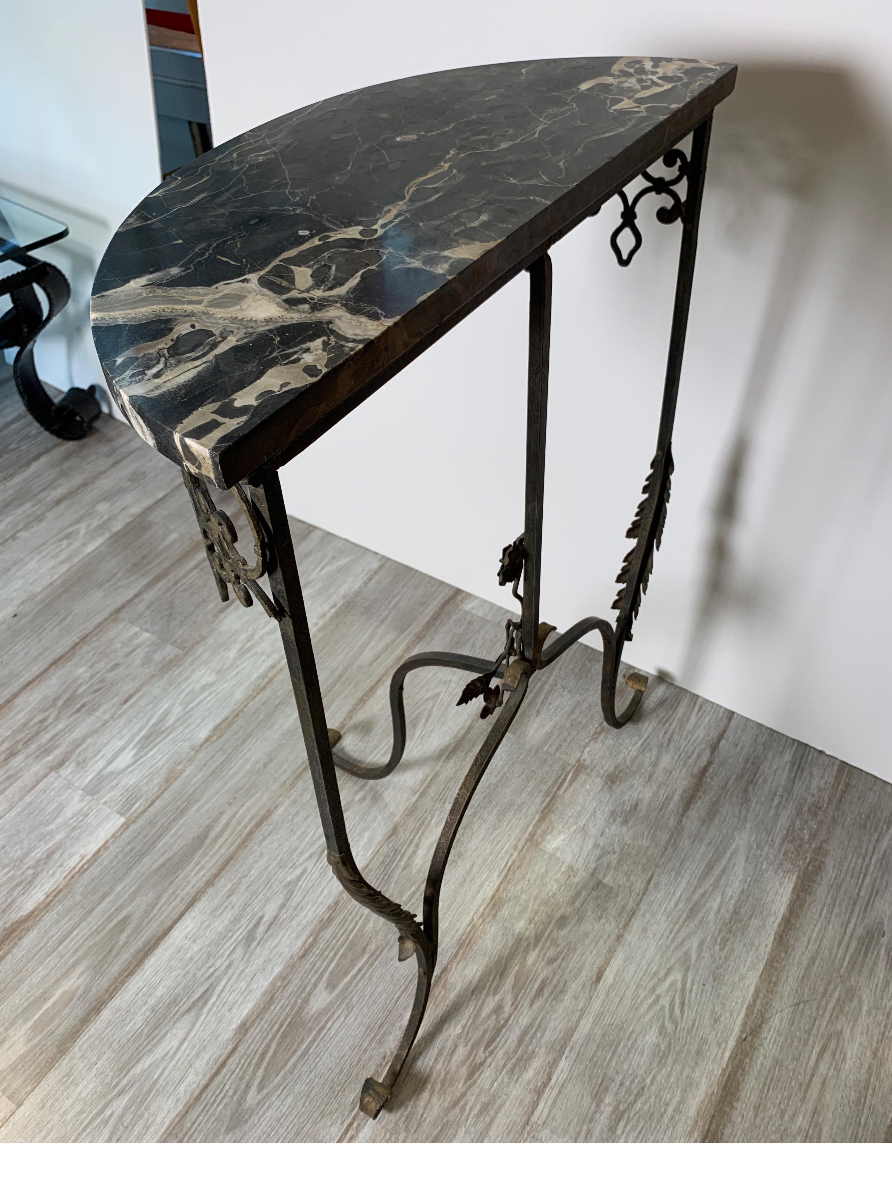 1930s Wrought Iron Marble Top Half Round Console Table 4