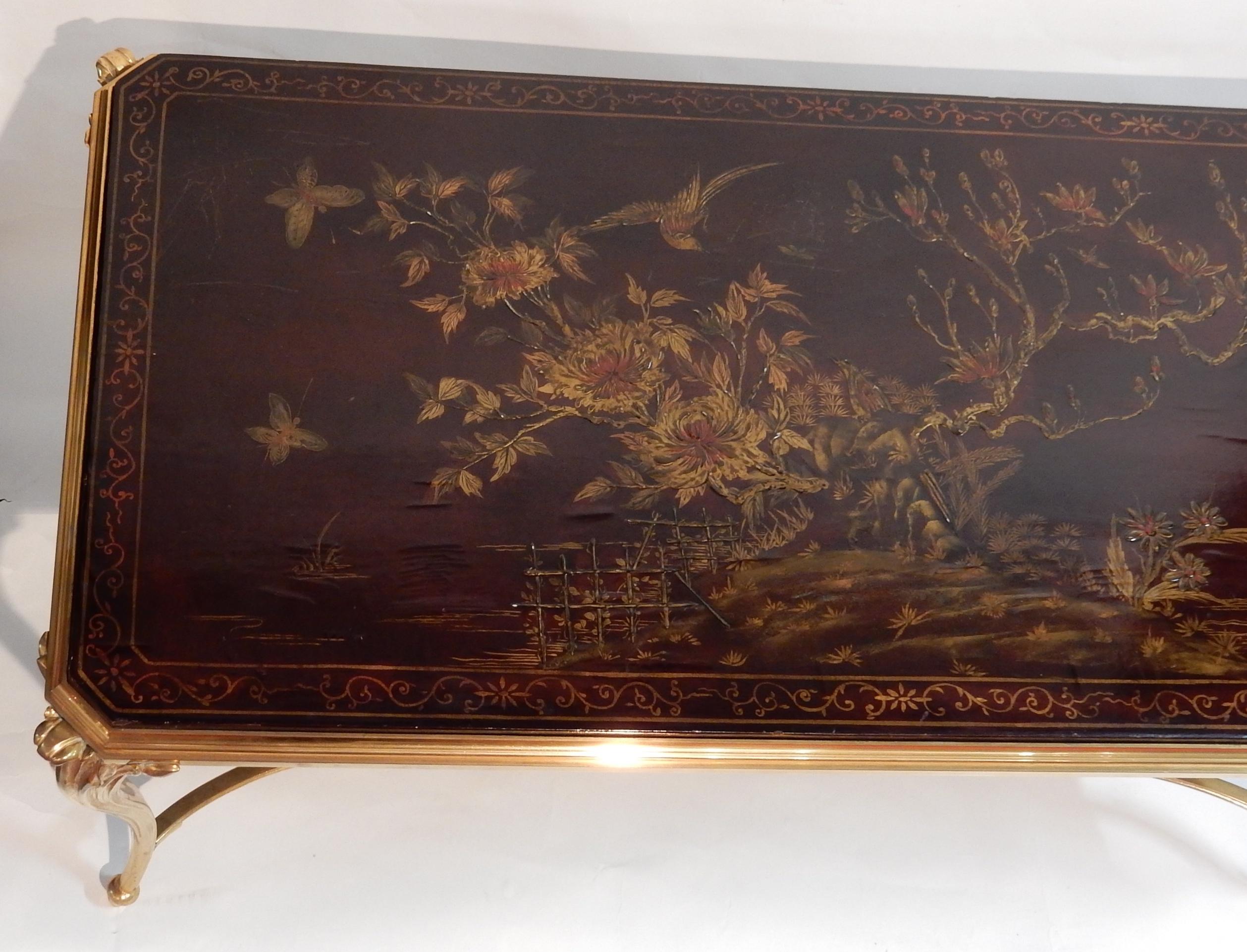 Neoclassical Coffee Table Tray Lacquer of China Style Maison Baguès in Gilded Bronze For Sale