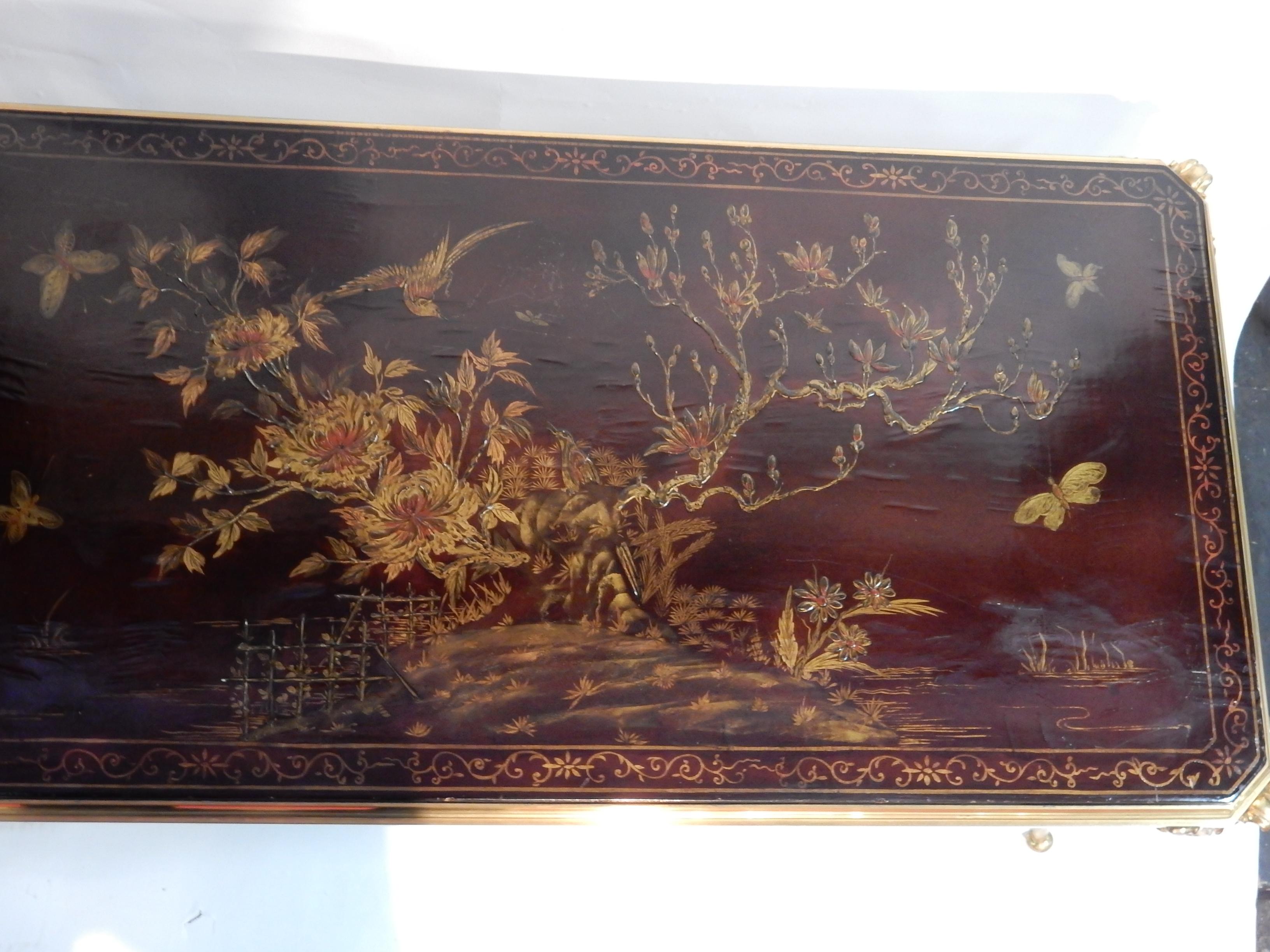 Mid-20th Century Coffee Table Tray Lacquer of China Style Maison Baguès in Gilded Bronze For Sale