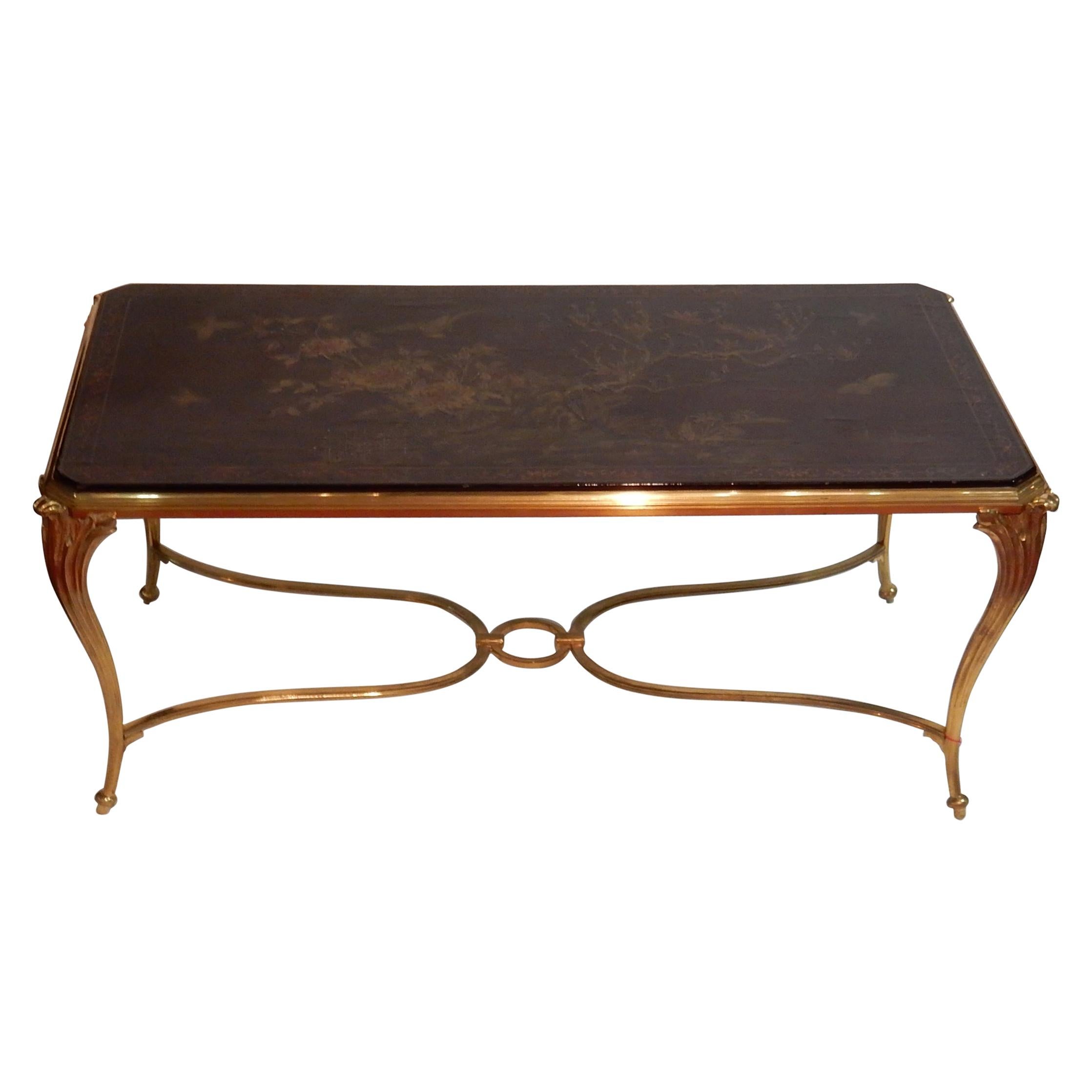 Coffee Table Tray Lacquer of China Style Maison Baguès in Gilded Bronze For Sale