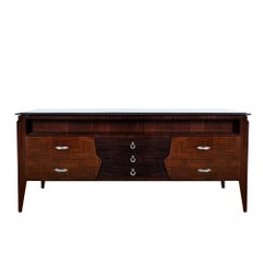 Large Mid-Century Modern Commode in Mahogany, Glass, Silver Leaf, Brass - Italy