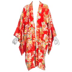 1940er-Jahre  Seidenkimono mit asiatischem Blumenmuster, asiatisch