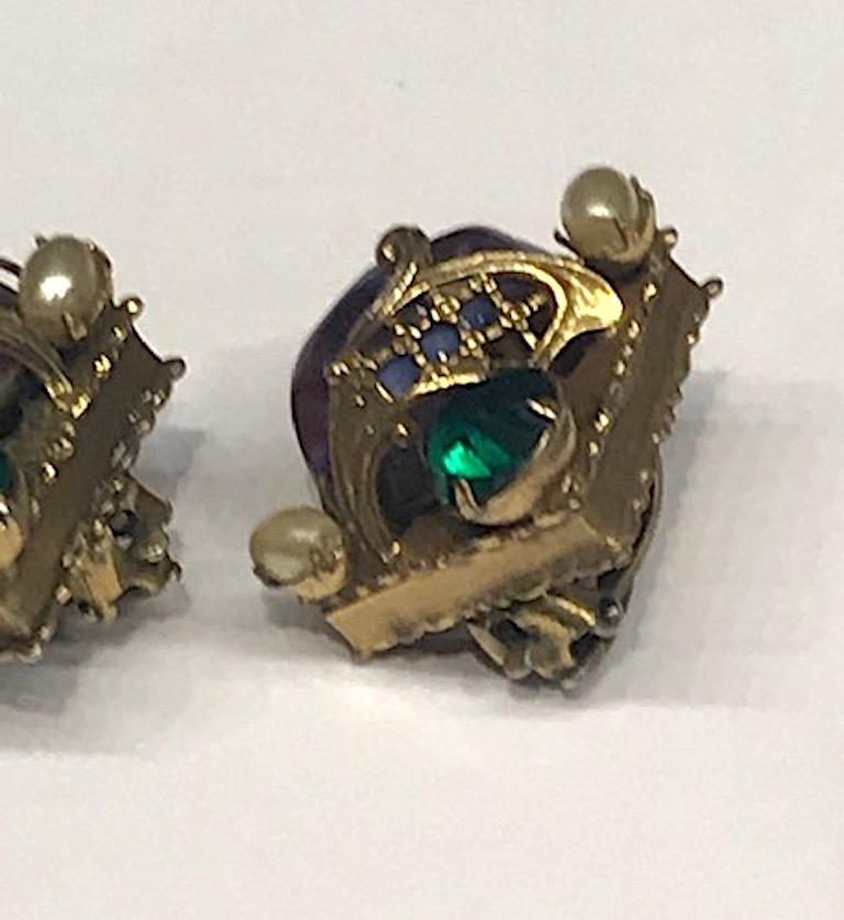 1940/50s Jeweled Clip Earrings In Good Condition In New York, NY