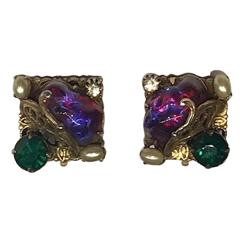 1940/50s Jeweled Clip Earrings
