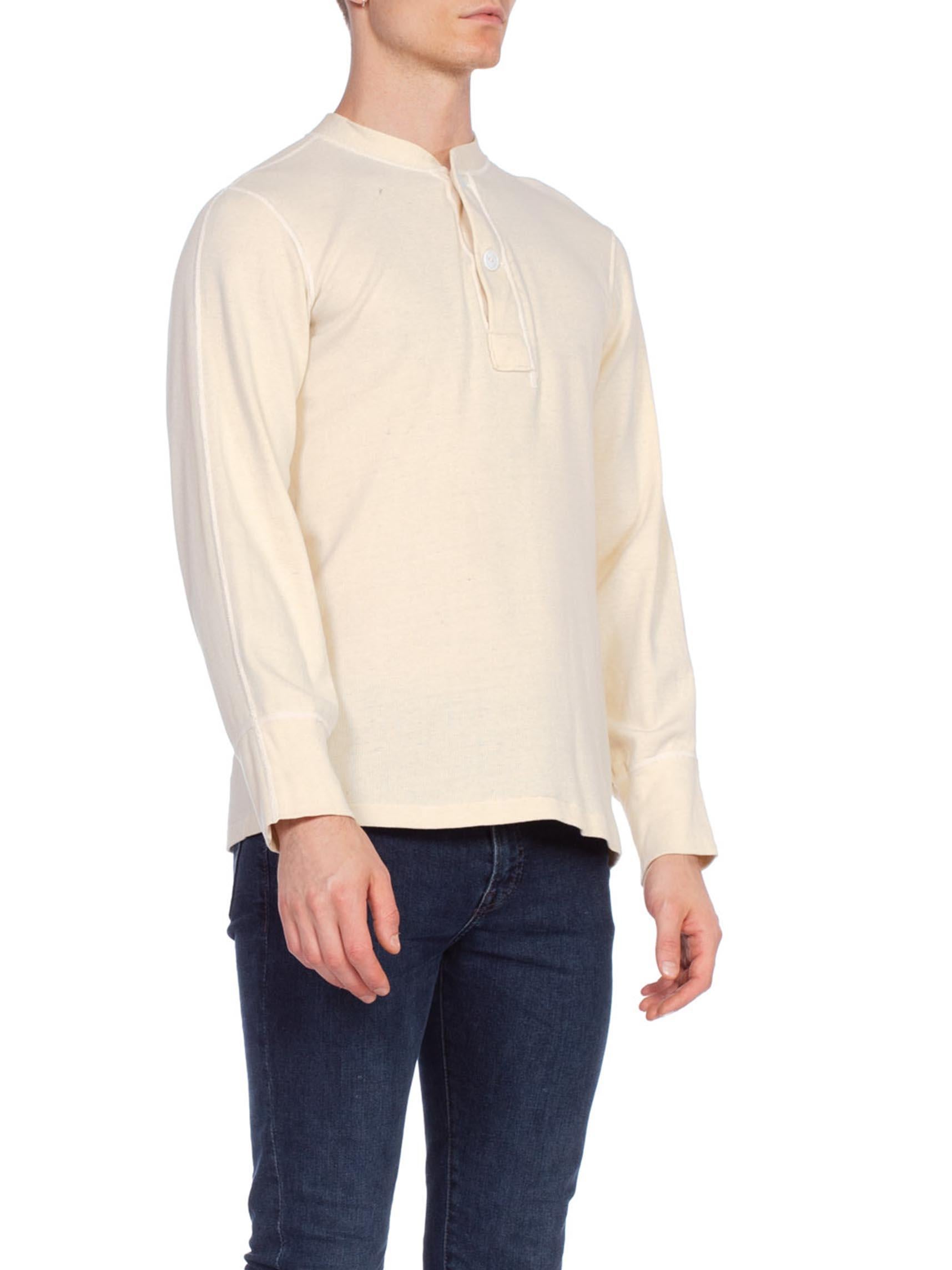 Beige 1940S Cream Wool/Cotton Jersey Men's Military Thermal Shirt For Sale