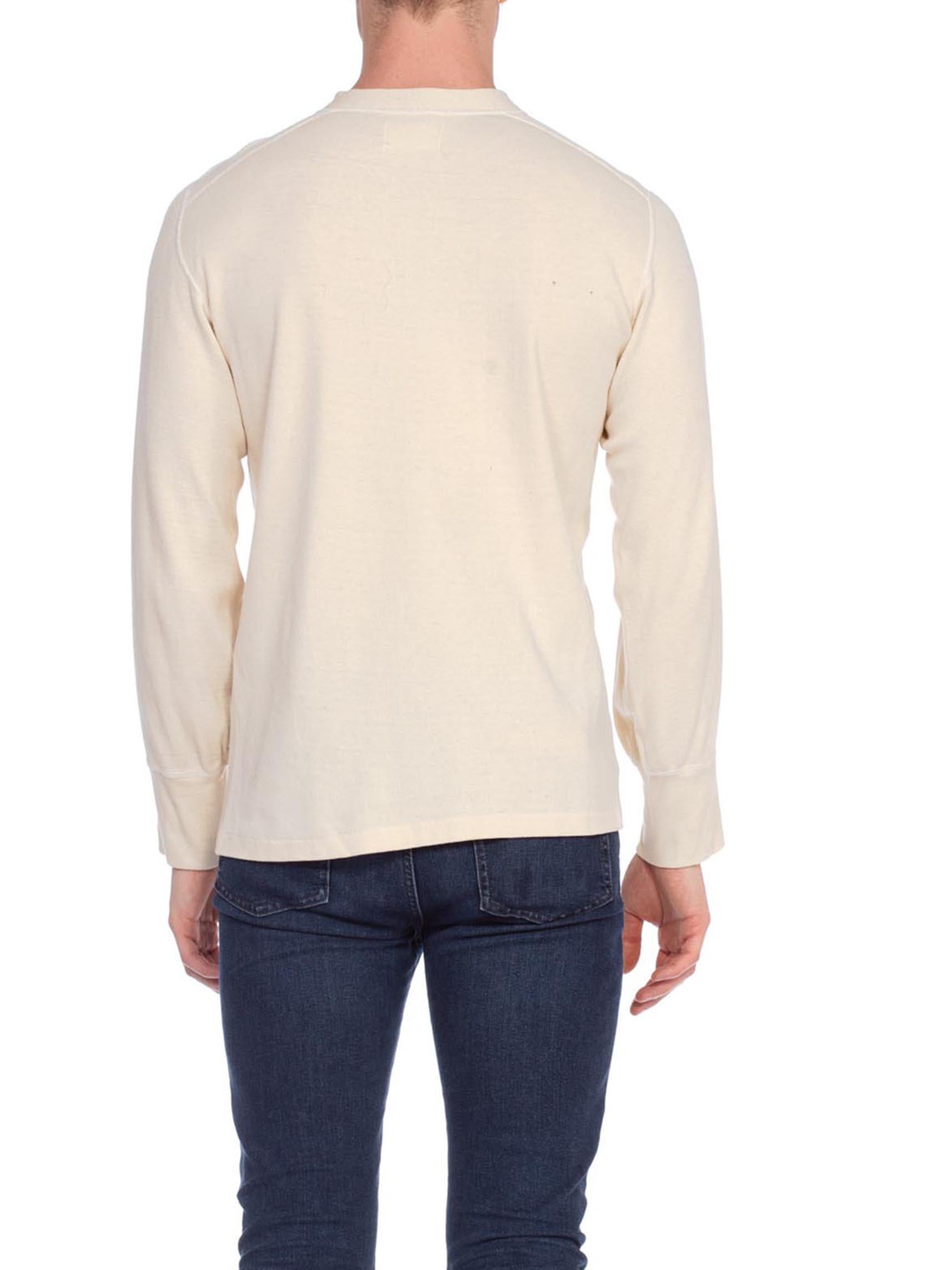 1940S Cream Wool/Cotton Jersey Men's Military Thermal Shirt In Excellent Condition For Sale In New York, NY