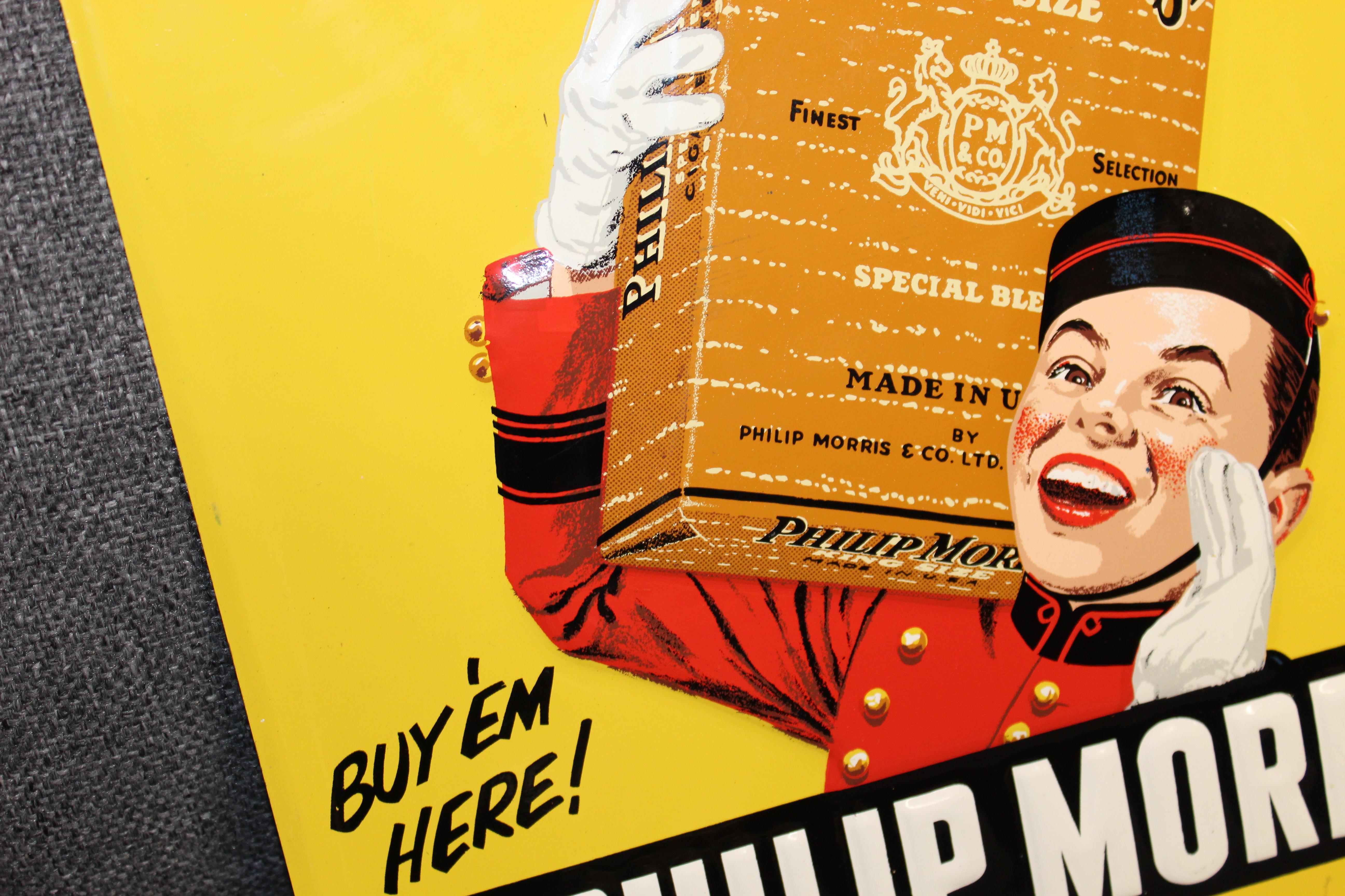 1940s-1950s Philip Morris Tin Sign For Sale 2
