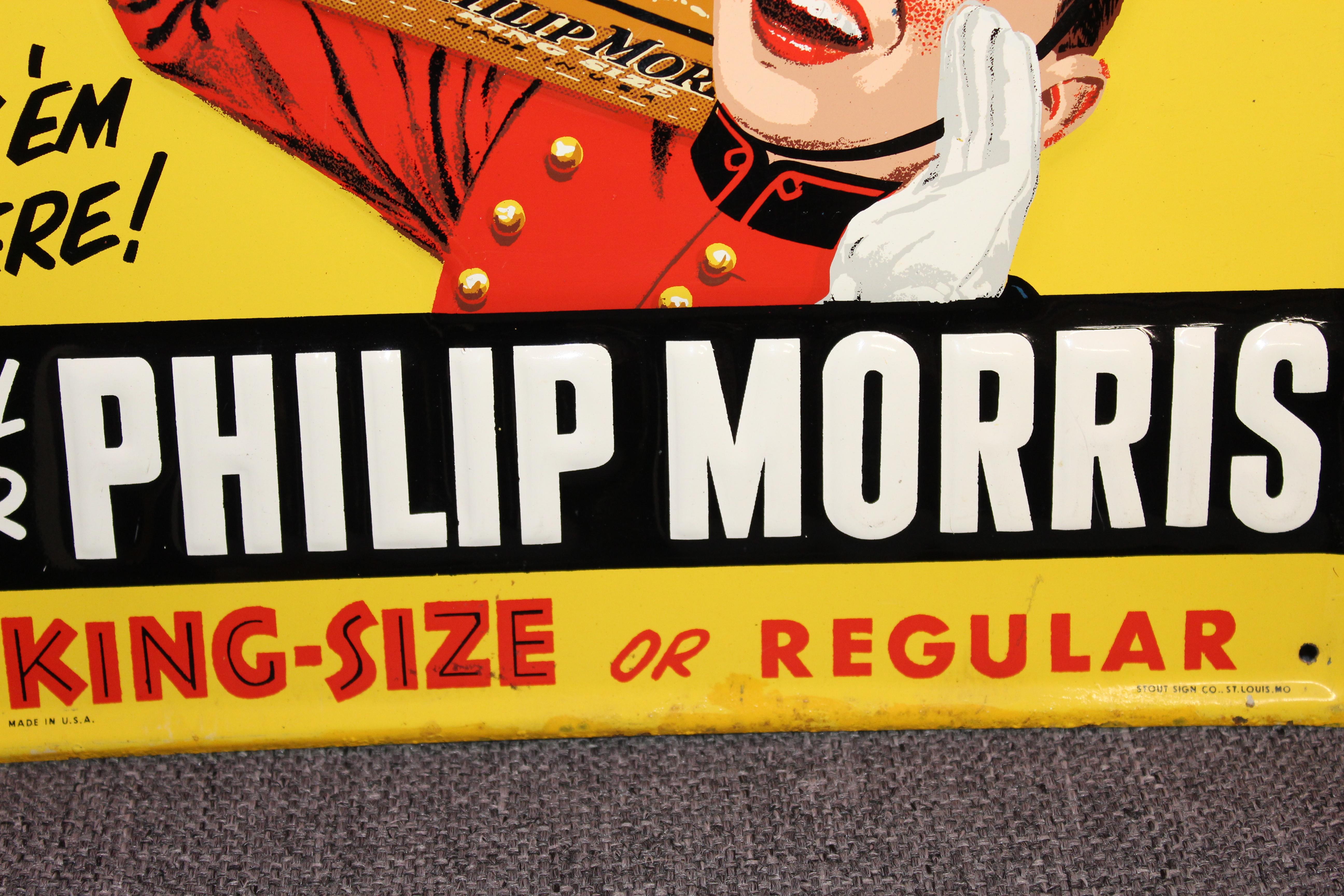 1940s-1950s Philip Morris Tin Sign For Sale 4