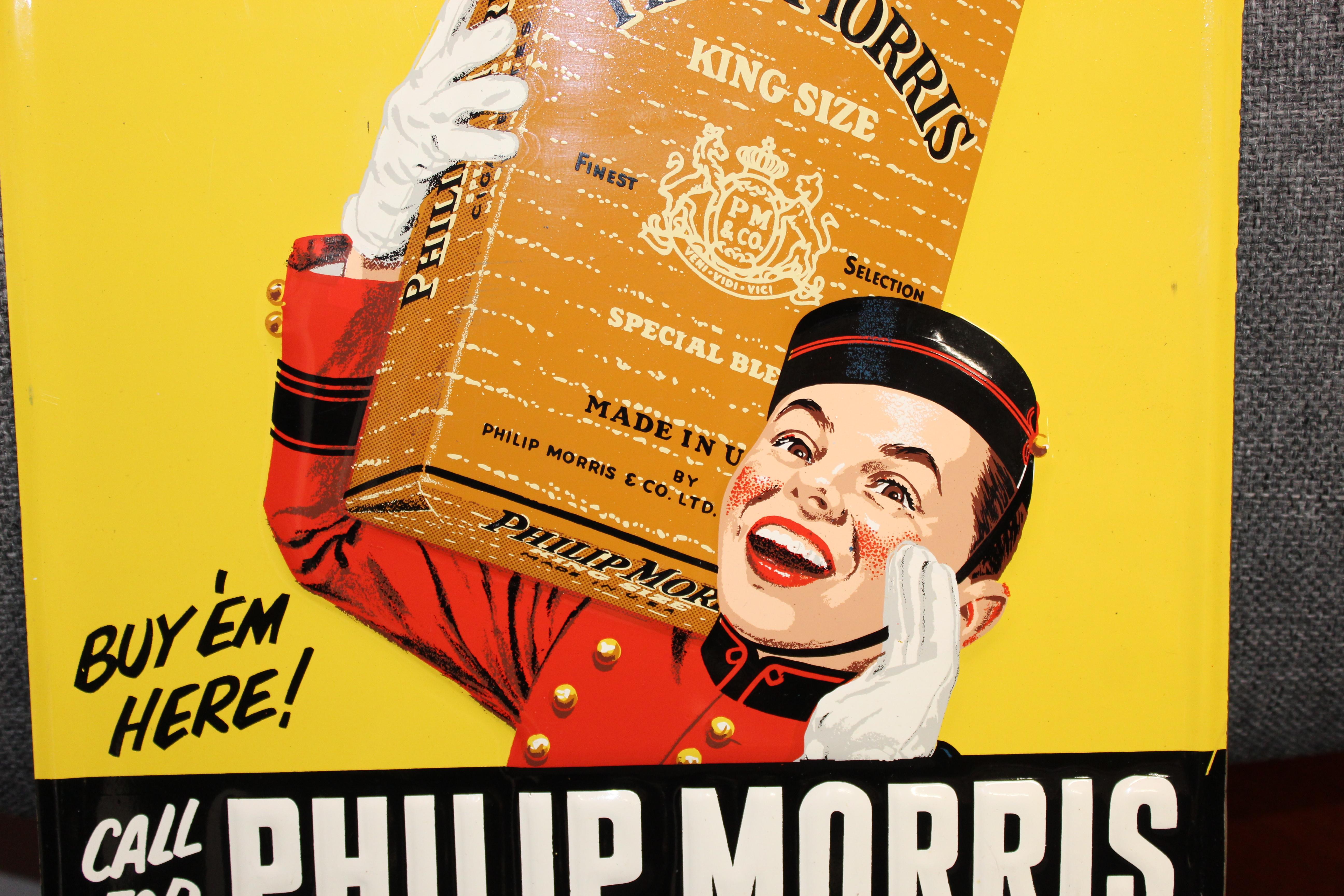1940s-1950s Philip Morris Tin Sign For Sale 5