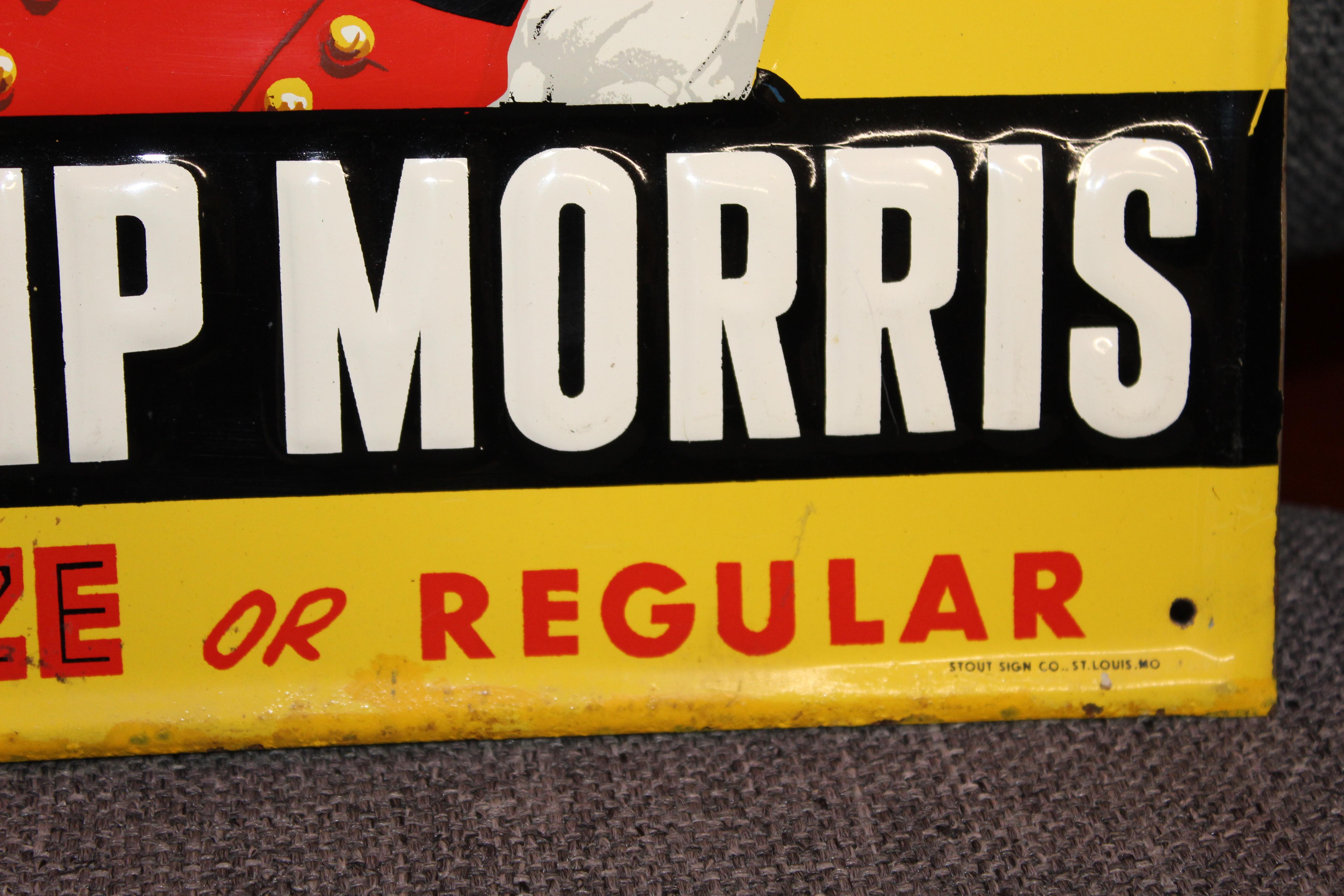 American 1940s-1950s Philip Morris Tin Sign For Sale