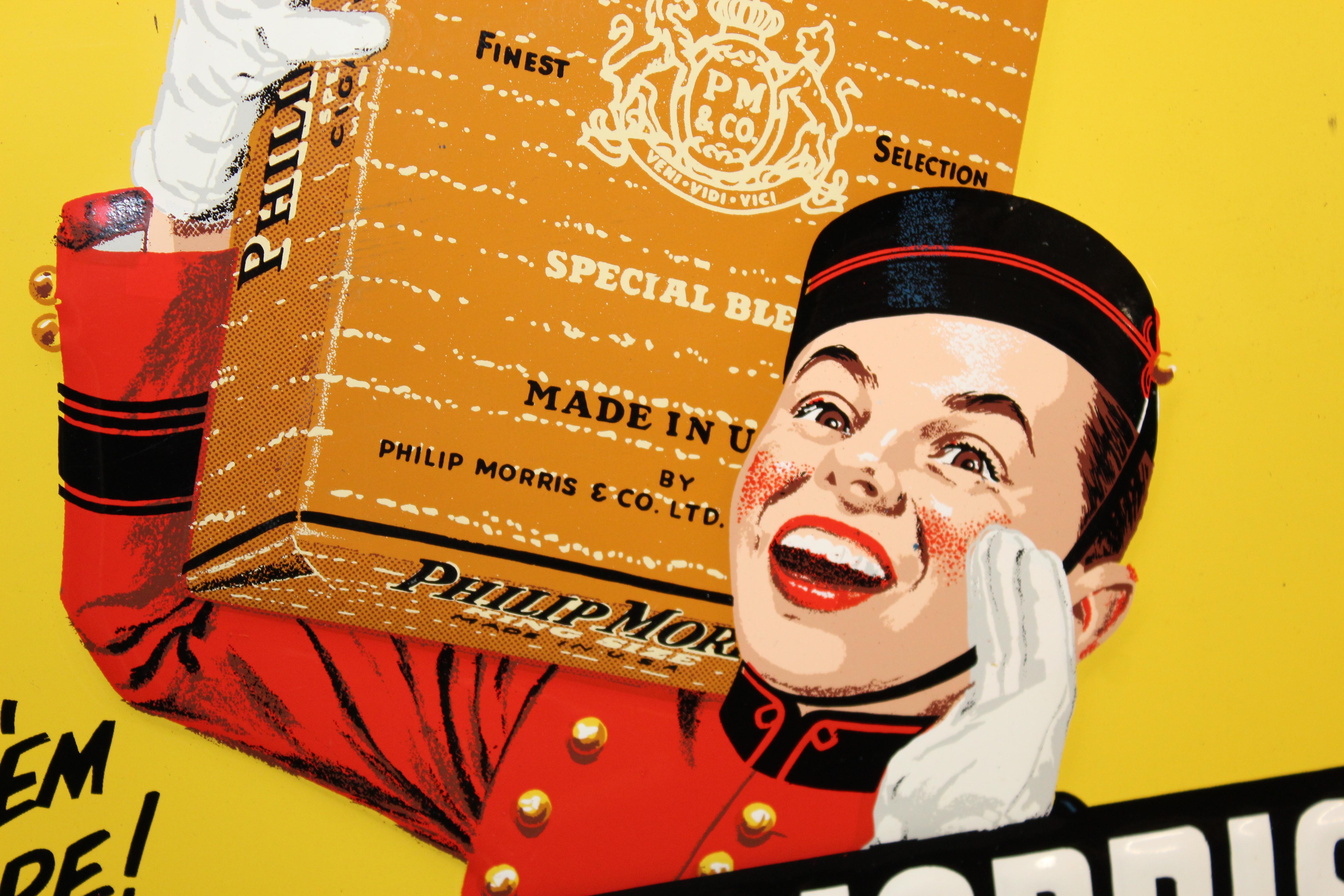 1940s-1950s Philip Morris Tin Sign In Fair Condition For Sale In Orange, CA