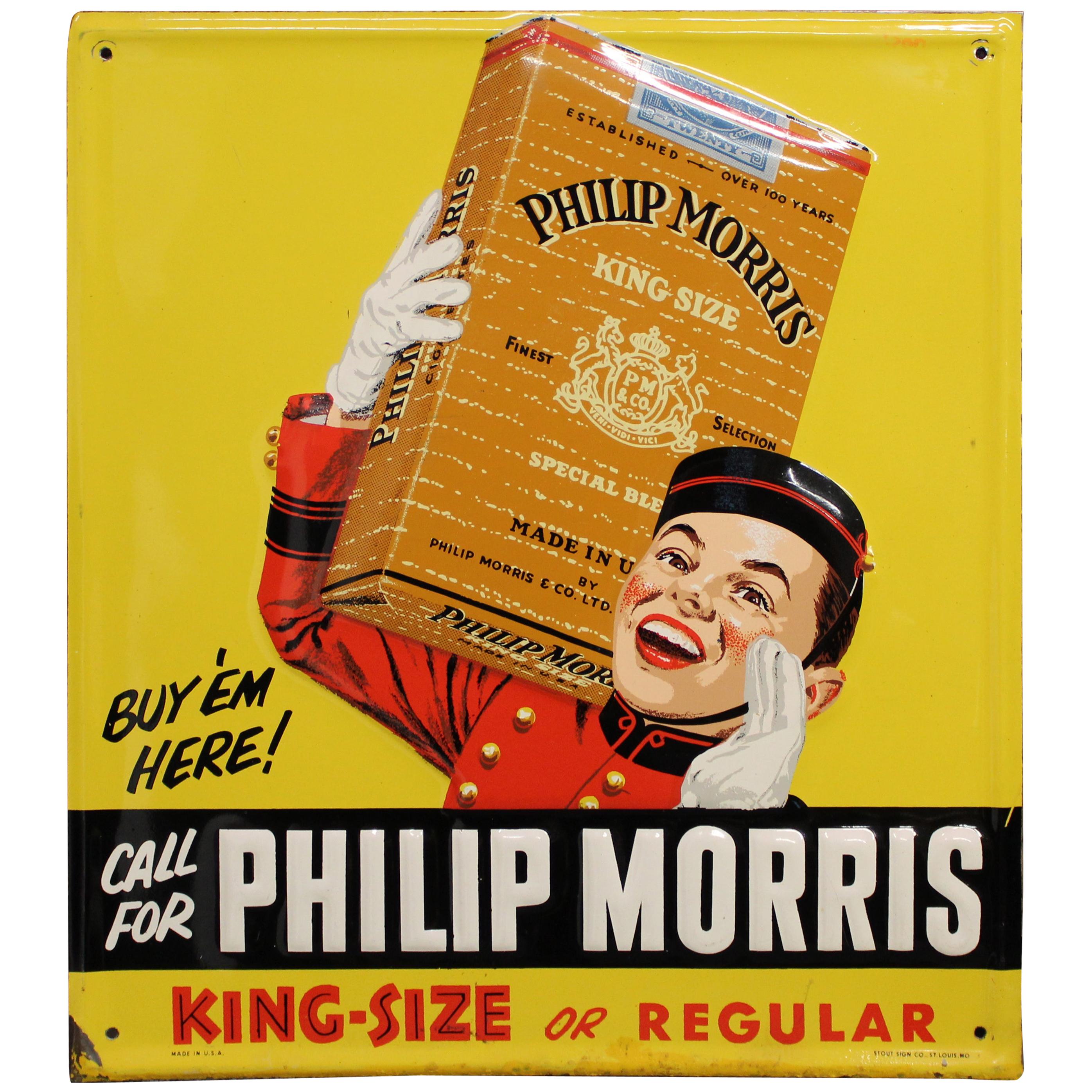 1940s-1950s Philip Morris Tin Sign For Sale