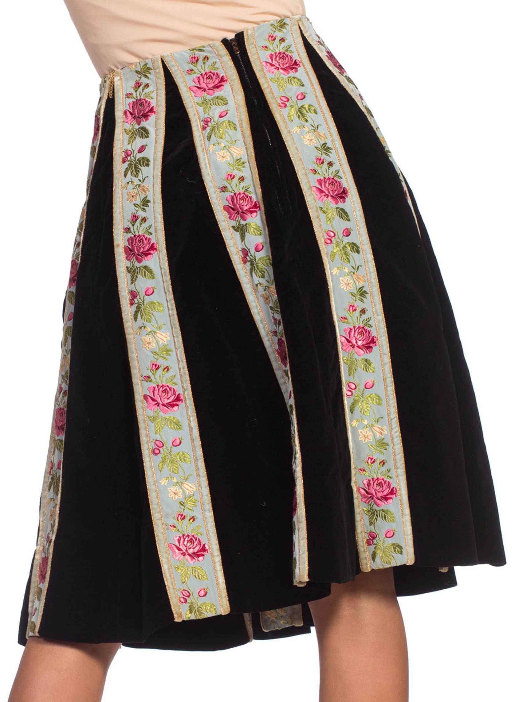 Black 1950S Cotton Velvet Silk Ribbon Trim Skirt Made In Italy For Bergdorf Goodman