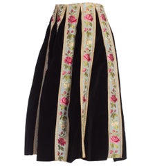 1950S Cotton Velvet Silk Ribbon Trim Skirt Made In Italy For Bergdorf Goodman