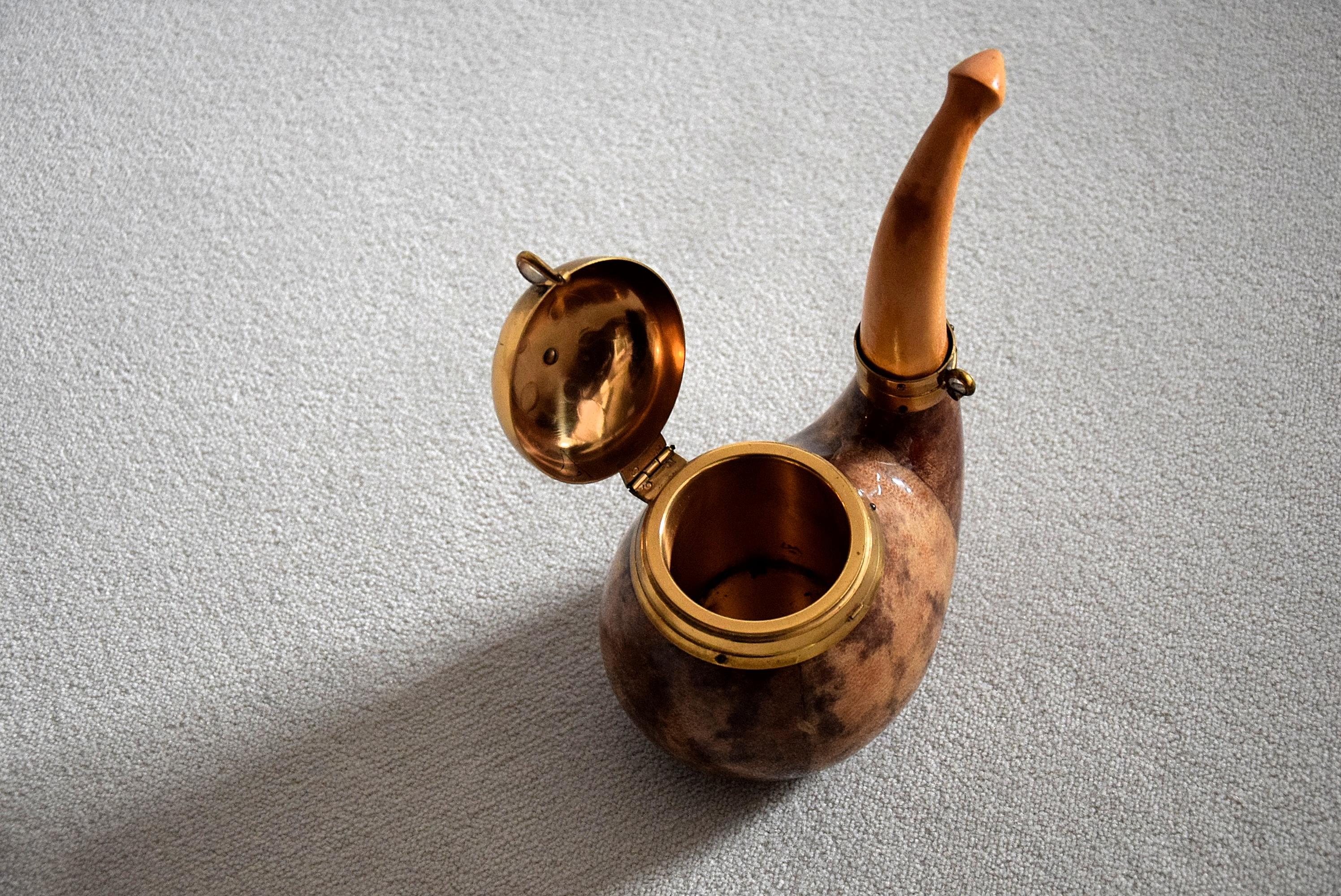 Mid-20th Century 1940 Aldo Tura Goat Skin and Brass Tobacco Container For Sale