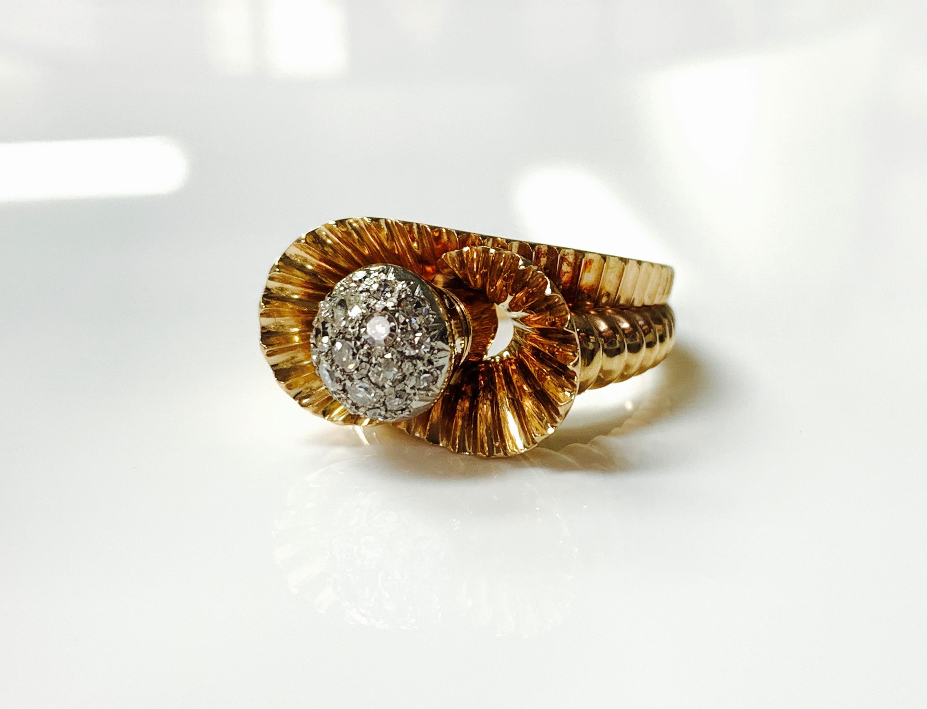 Gorgeous 1940 antique diamond ball ring in 18 k yellow gold. 
The details are as follows : 
Diamond weight : 0.50 carat 
Metal : 18 K Yellow Gold 
