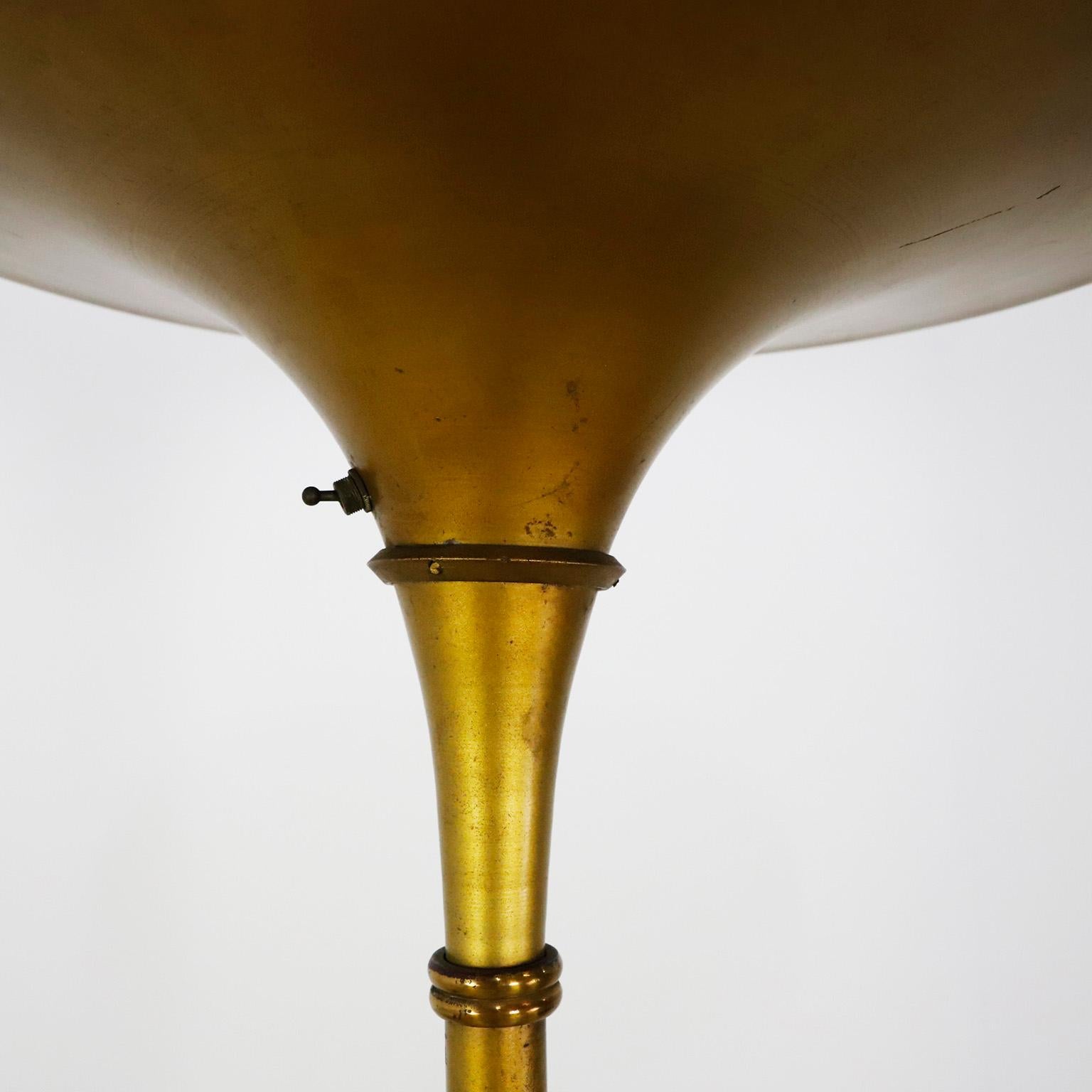 Mexican Art Deco Gold-Tone Aluminum Torchiere Floor Lamp, 1940  For Sale