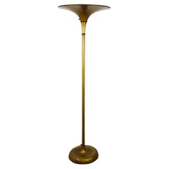 Vintage Art Deco Gold-Tone Aluminum Torchiere Floor Lamp, 1940 