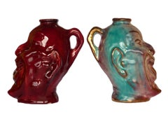 1940 Art Deco Italian Ceramic Devil Vases_ Set of 2