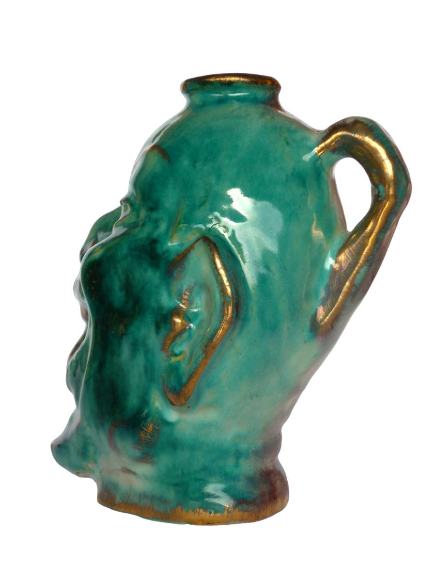 Enameled 1940 Art Deco Italian Ceramic Devil Vases_ Set of 2 For Sale
