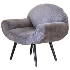1940 Art Deco Vintage Grey Velvet Lounge Chair