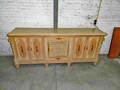 1940 Art Deco Whiten Oak, Marble and Brass Sideboard