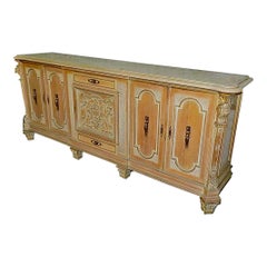 1940 Art Deco Whiten Oak, Marble and Brass Sideboard