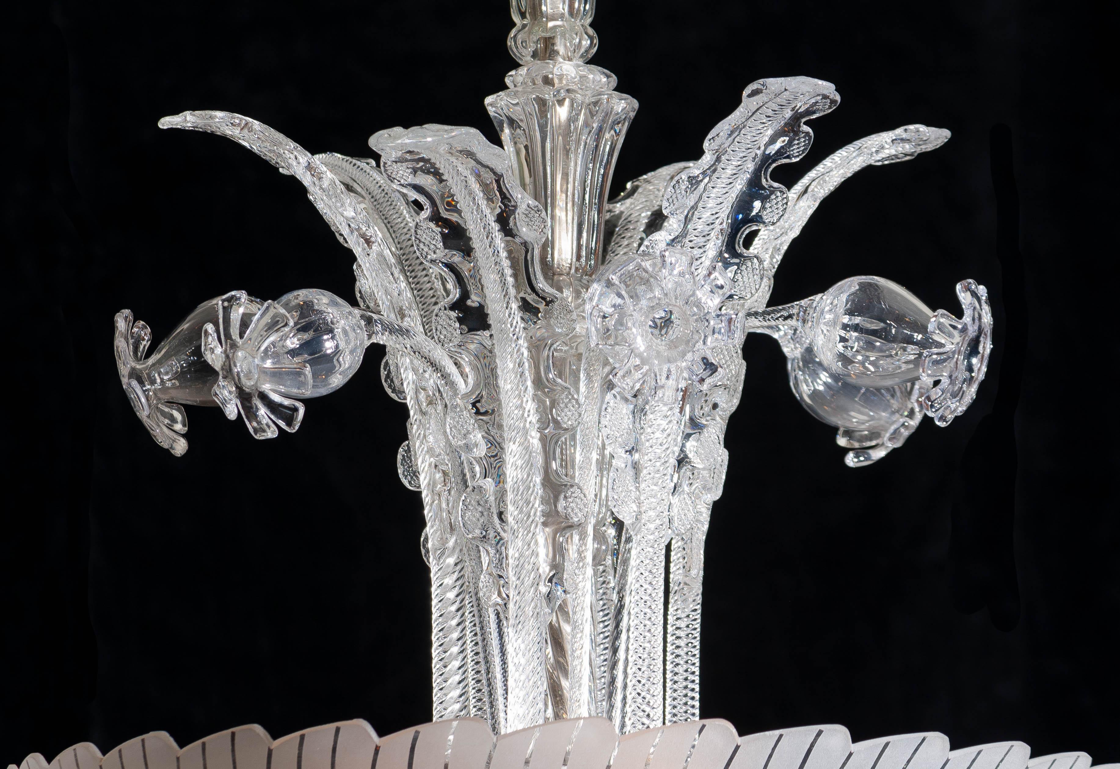 1940 Art Nouveau Crystal Art Glass Chandelier by Fritz Kurz for Orrefors Sweden 4