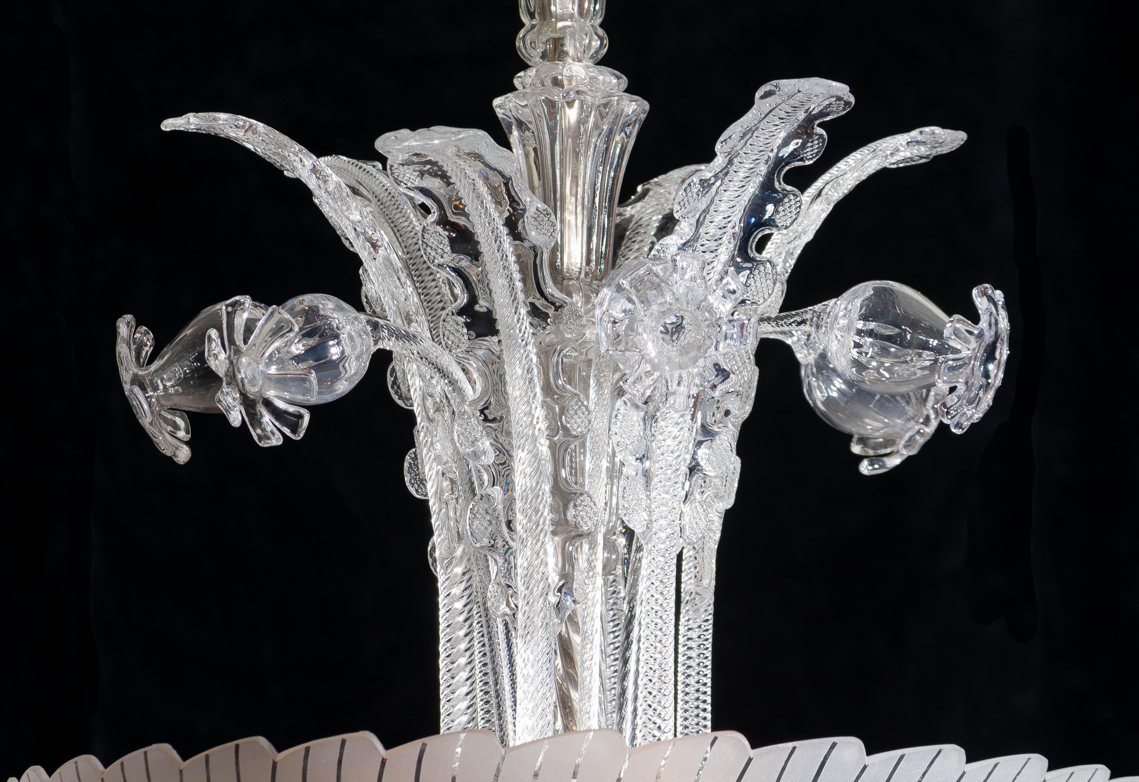 1940 Art Nouveau Crystal Art Glass Chandelier by Fritz Kurz for Orrefors, Sweden 4