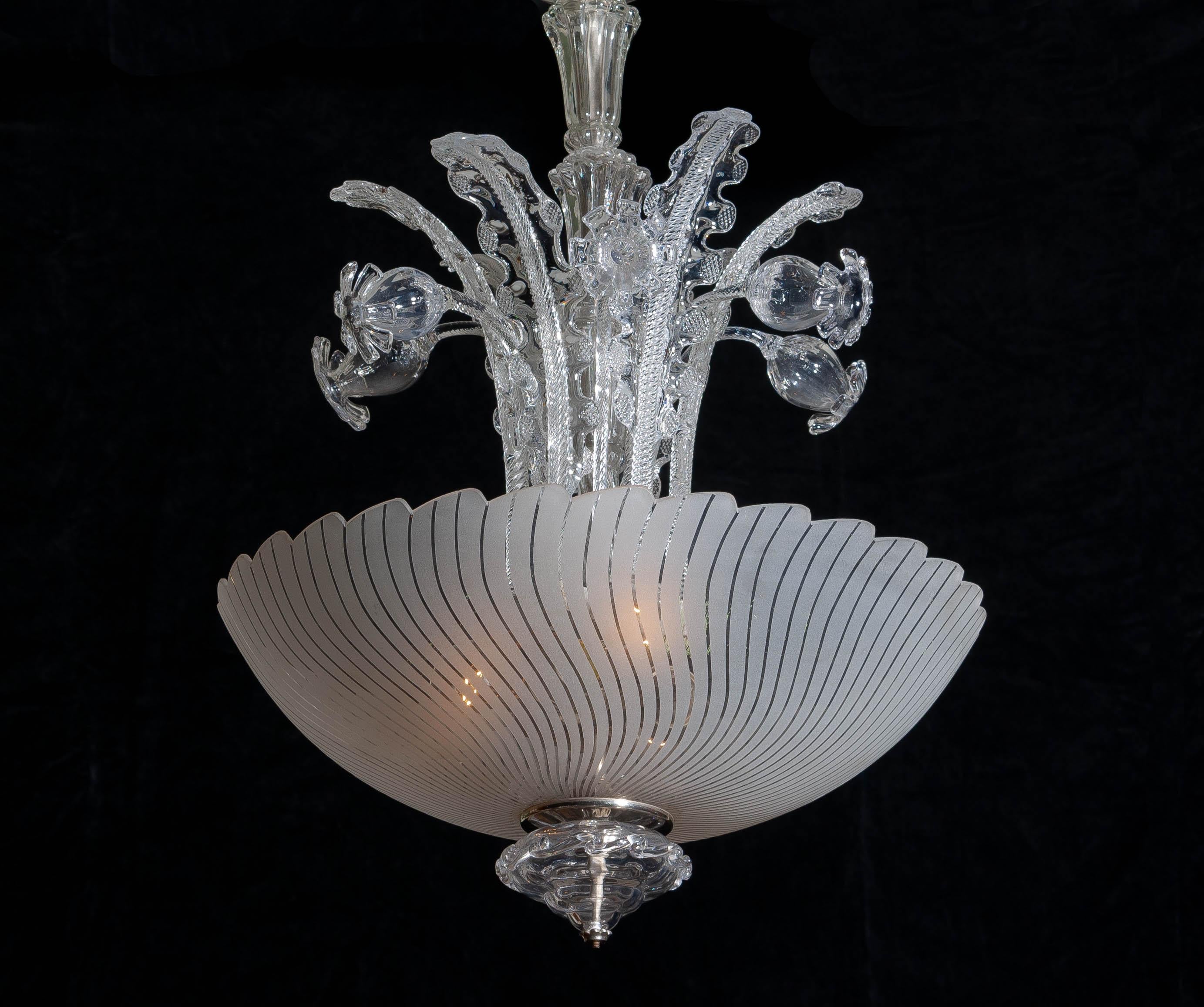 1940 Art Nouveau Crystal Art Glass Chandelier by Fritz Kurz for Orrefors Sweden 1