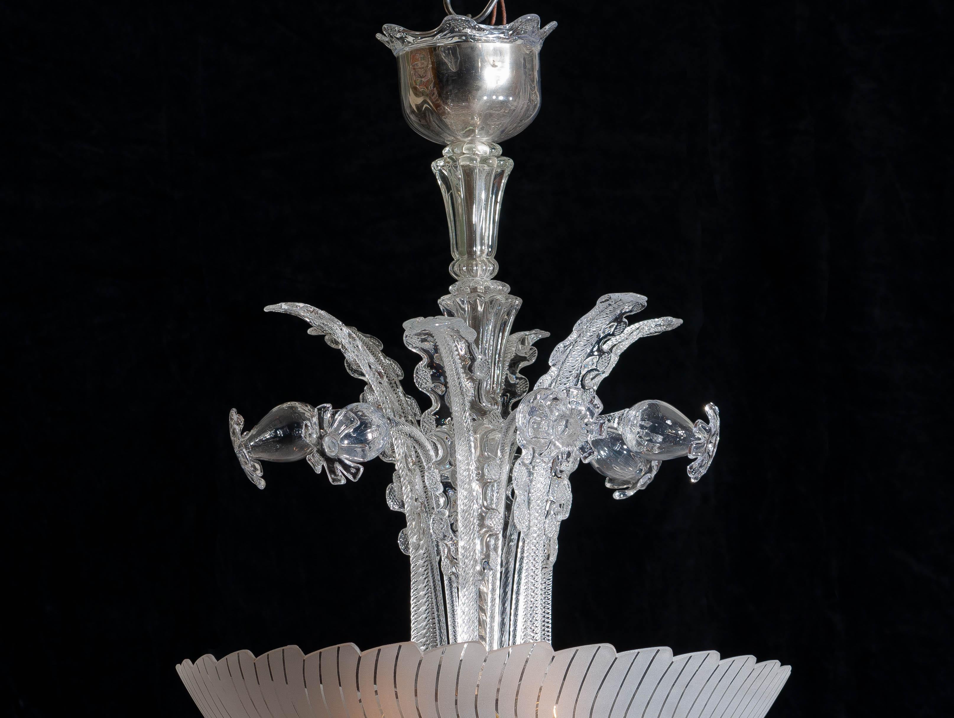 1940 Art Nouveau Crystal Art Glass Chandelier by Fritz Kurz for Orrefors, Sweden 1