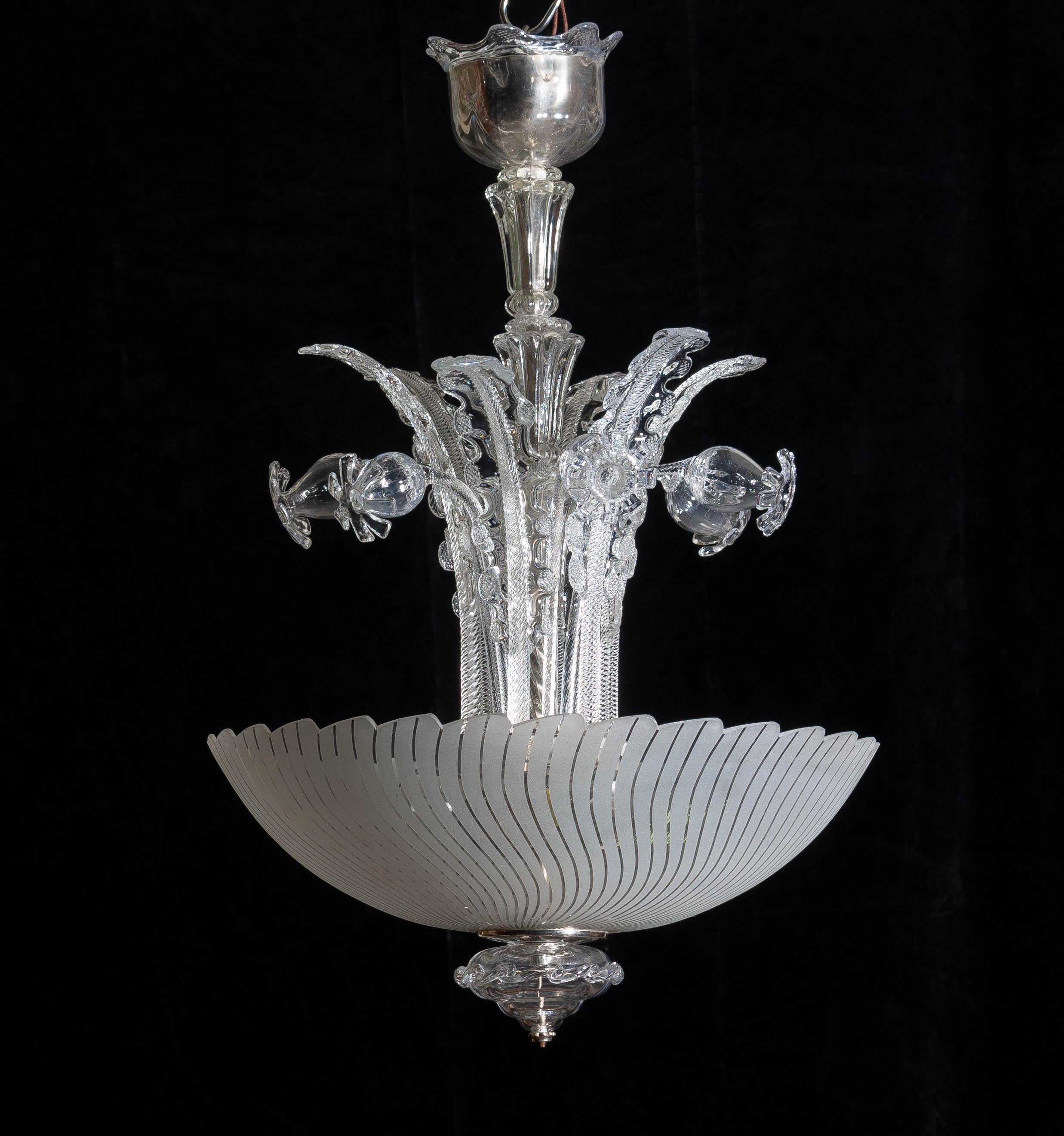 1940 Art Nouveau Crystal Art Glass Chandelier by Fritz Kurz for Orrefors Sweden 2