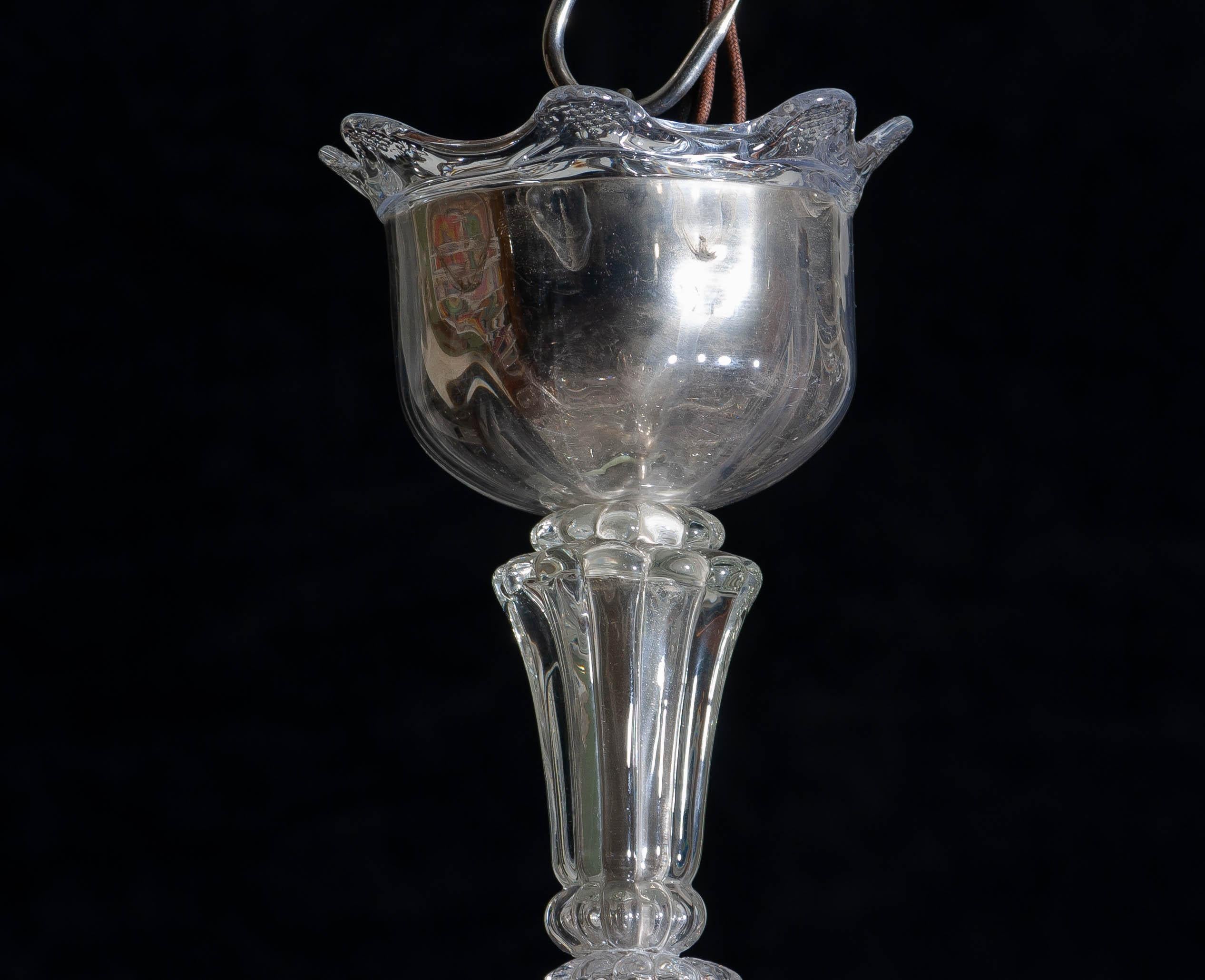 1940 Art Nouveau Crystal Art Glass Chandelier by Fritz Kurz for Orrefors, Sweden 2