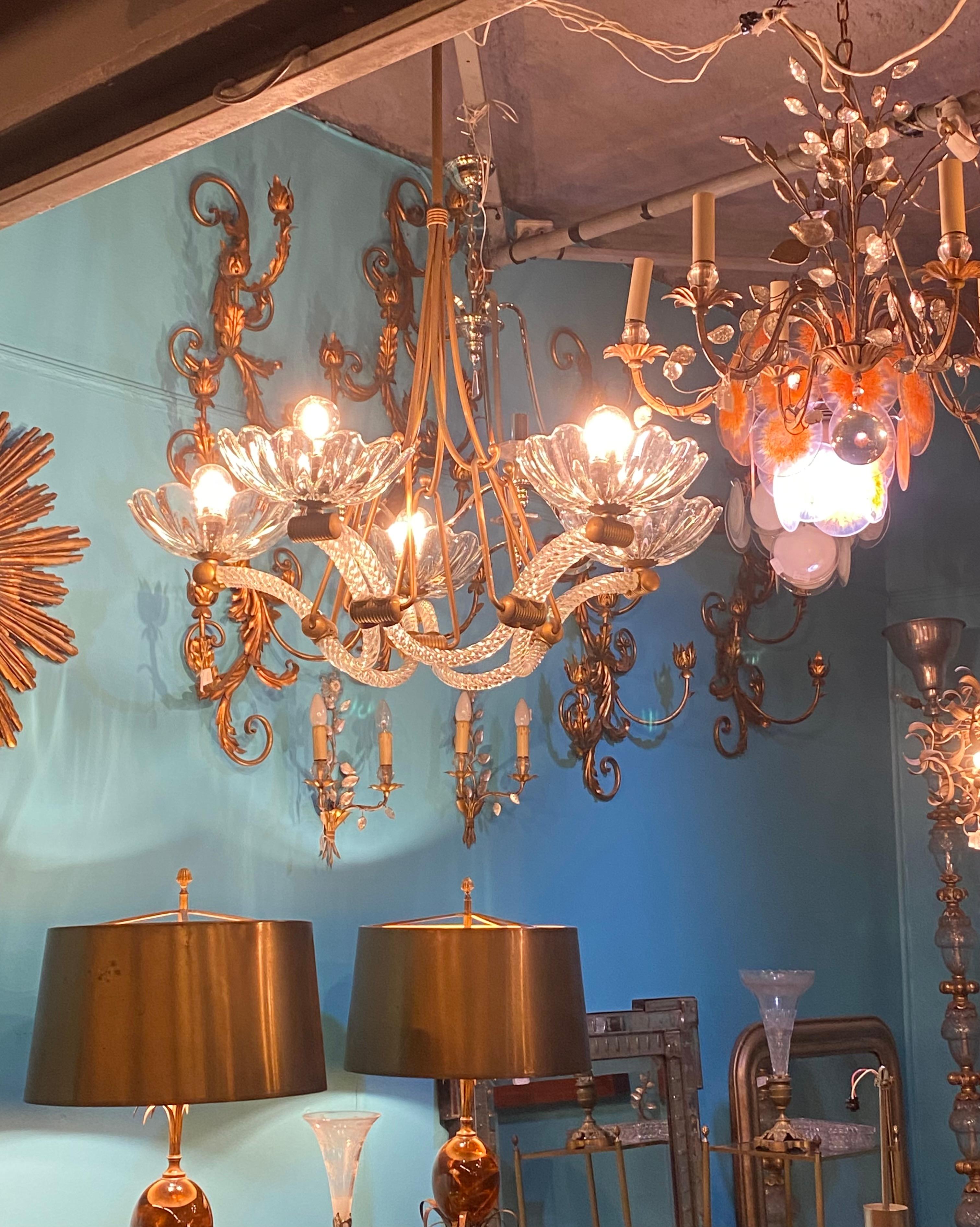 Italian 1940′ Barovier Chandelier 5 Arms of Light Ø 82 cm x H 110 cm For Sale