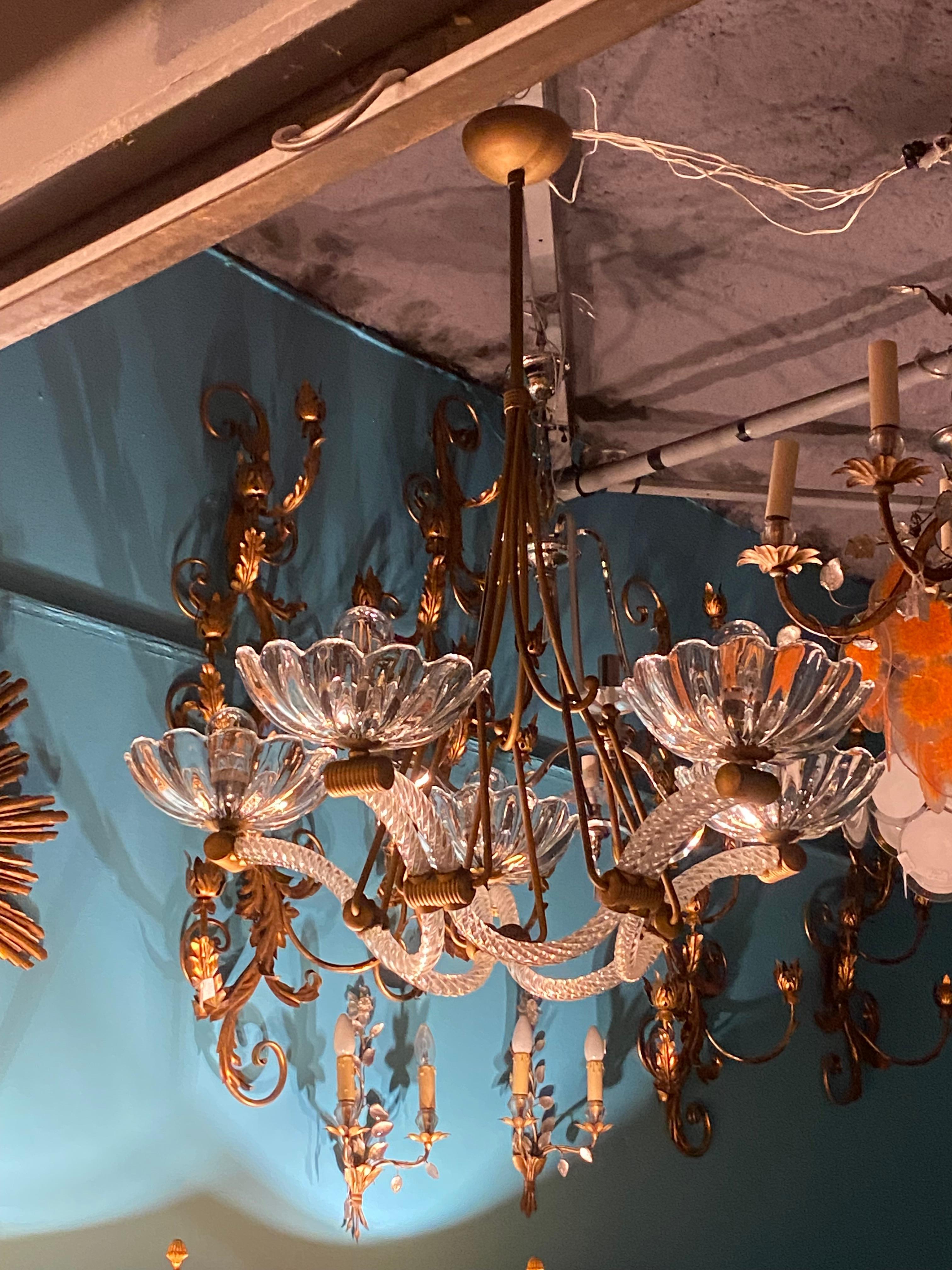 Patinated 1940′ Barovier Chandelier 5 Arms of Light Ø 82 cm x H 110 cm For Sale