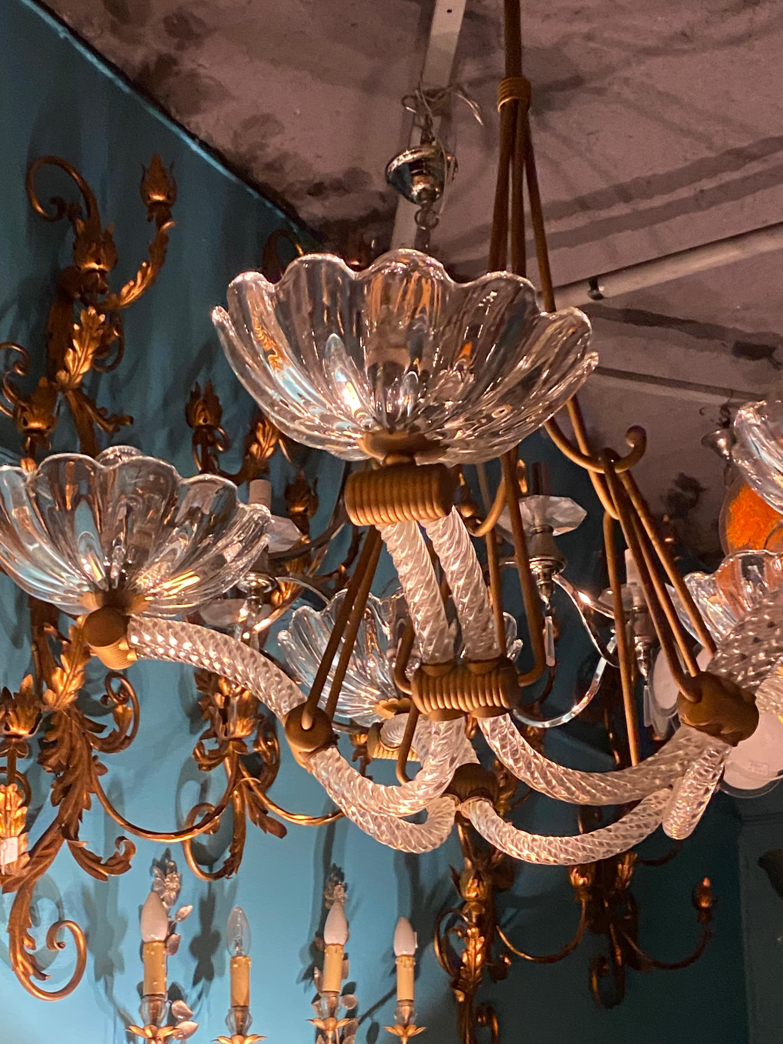 1940′ Barovier Chandelier 5 Arms of Light Ø 82 cm x H 110 cm In Good Condition For Sale In Paris, FR