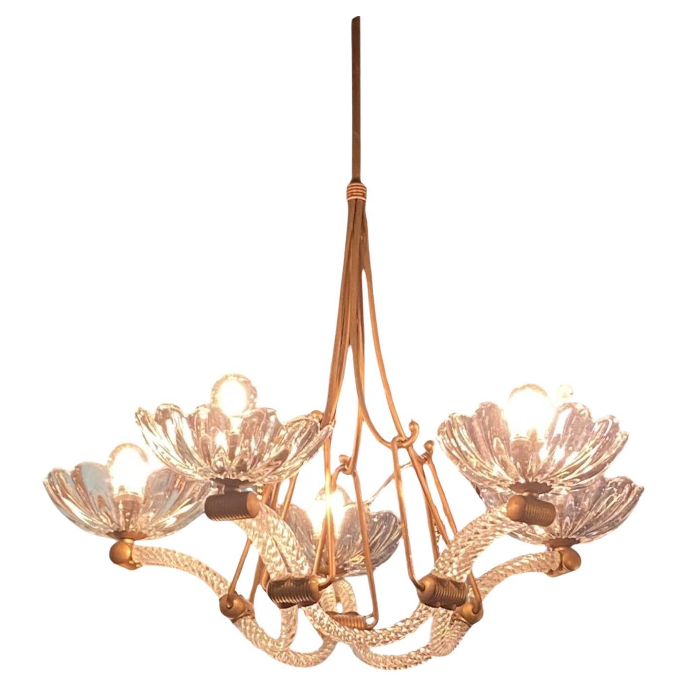 1940′ Barovier Chandelier 5 Arms of Light Ø 82 cm x H 110 cm For Sale