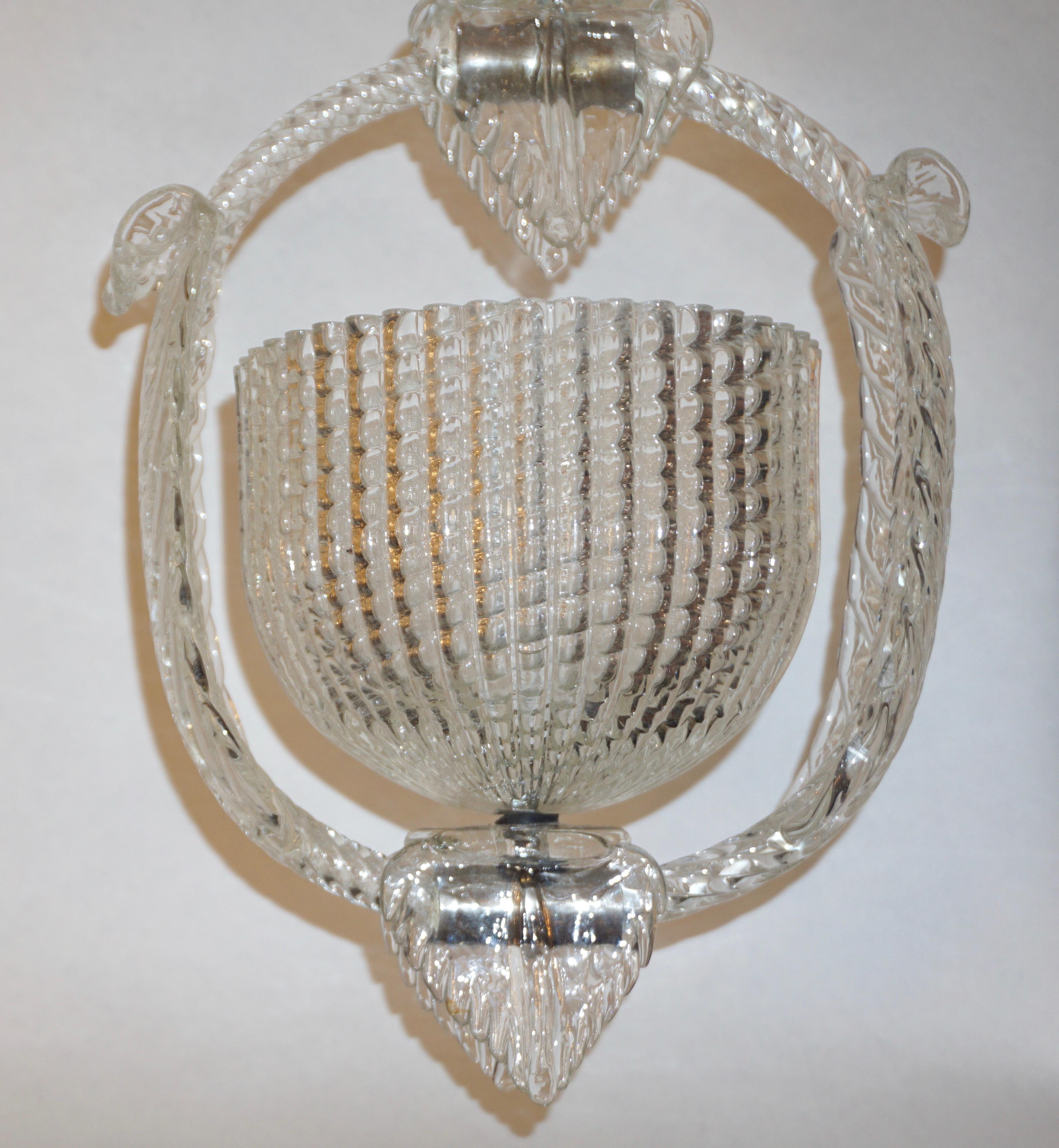1940 Barovier Italian Art Deco Crystal Clear Murano Glass Basket Chandelier 5
