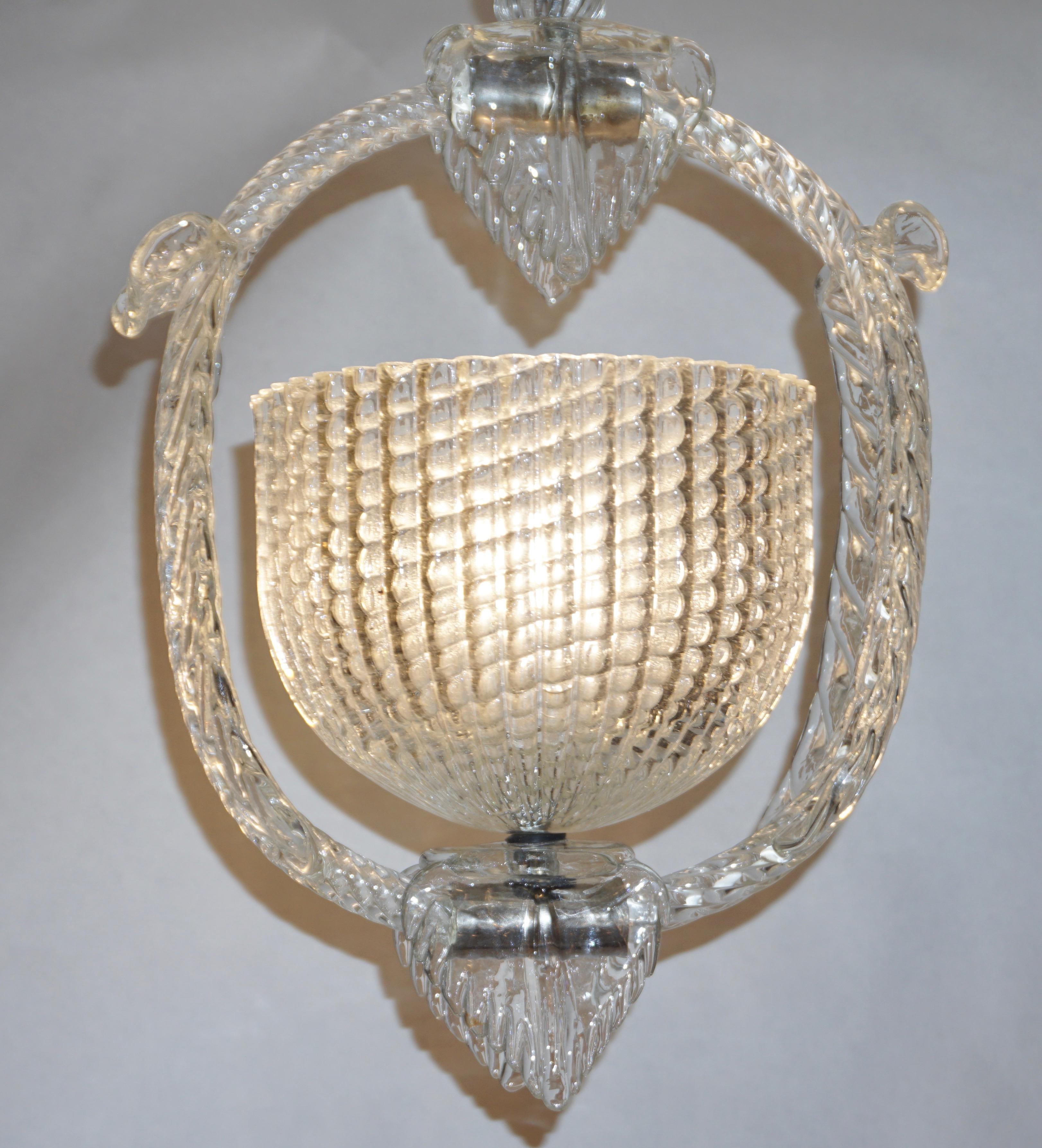 1940 Barovier Italian Art Deco Crystal Clear Murano Glass Basket Chandelier 6