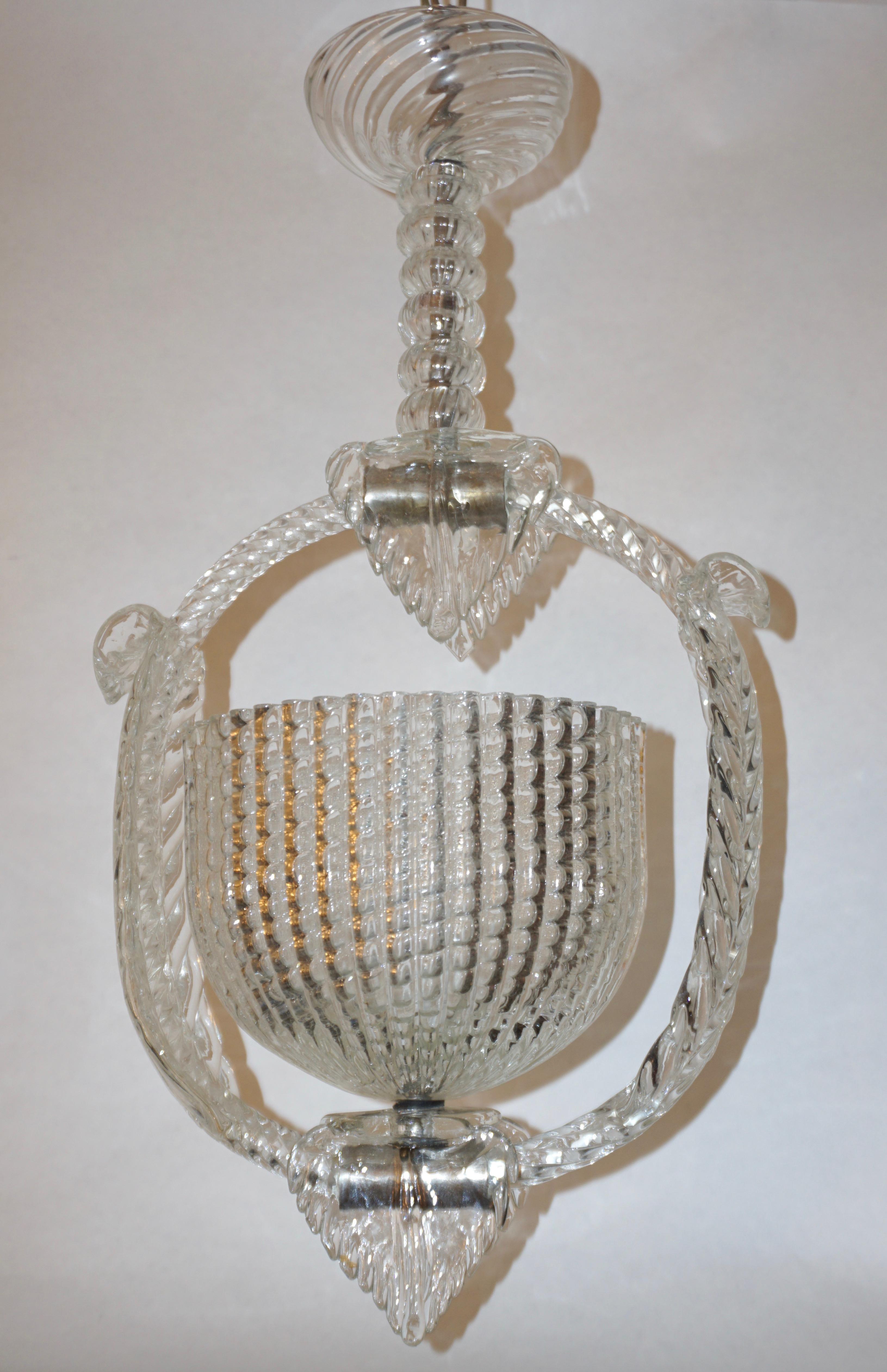 1940 Barovier Italian Art Deco Crystal Clear Murano Glass Basket Chandelier 8