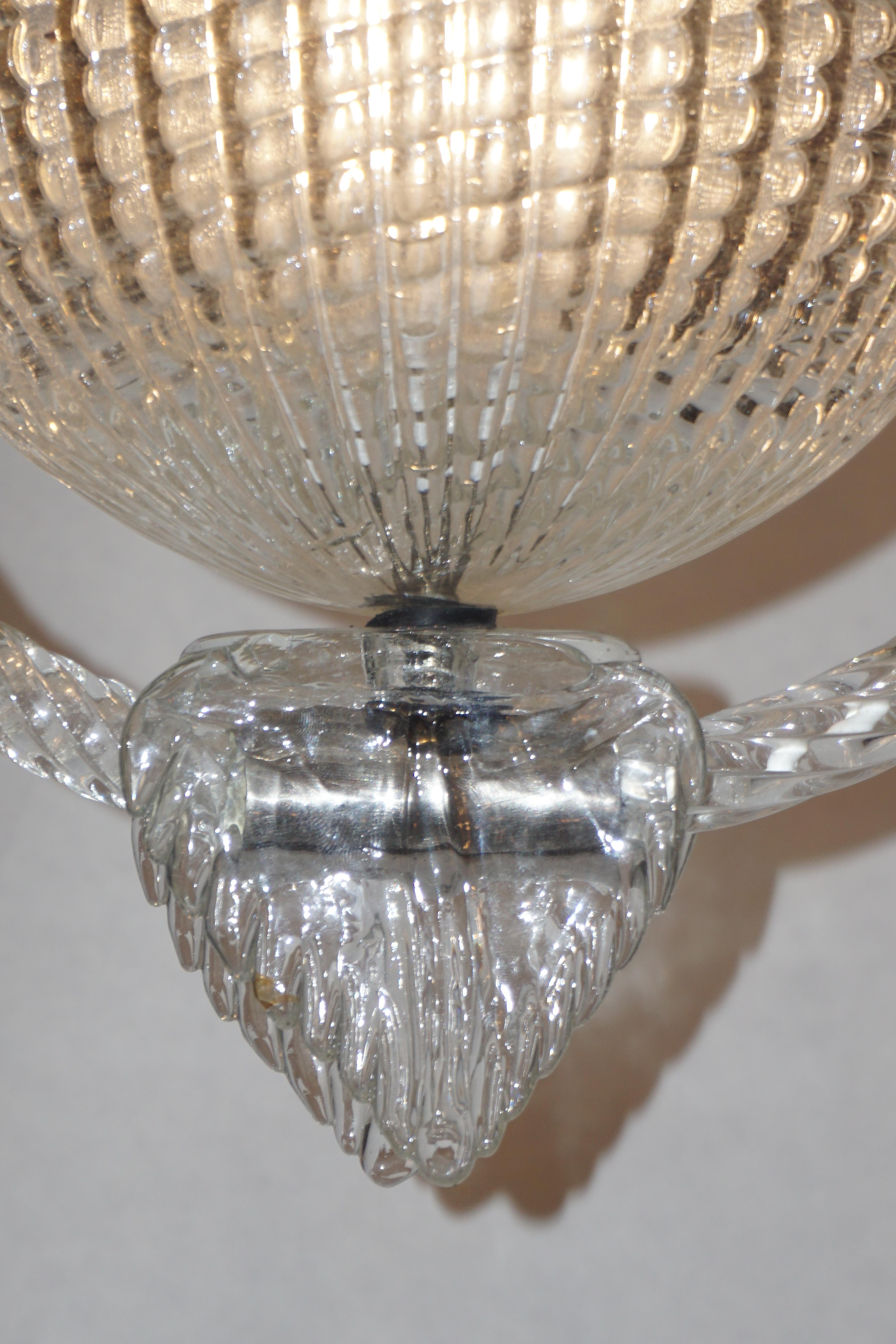 1940 Barovier Italian Art Deco Crystal Clear Murano Glass Basket Chandelier In Good Condition In New York, NY