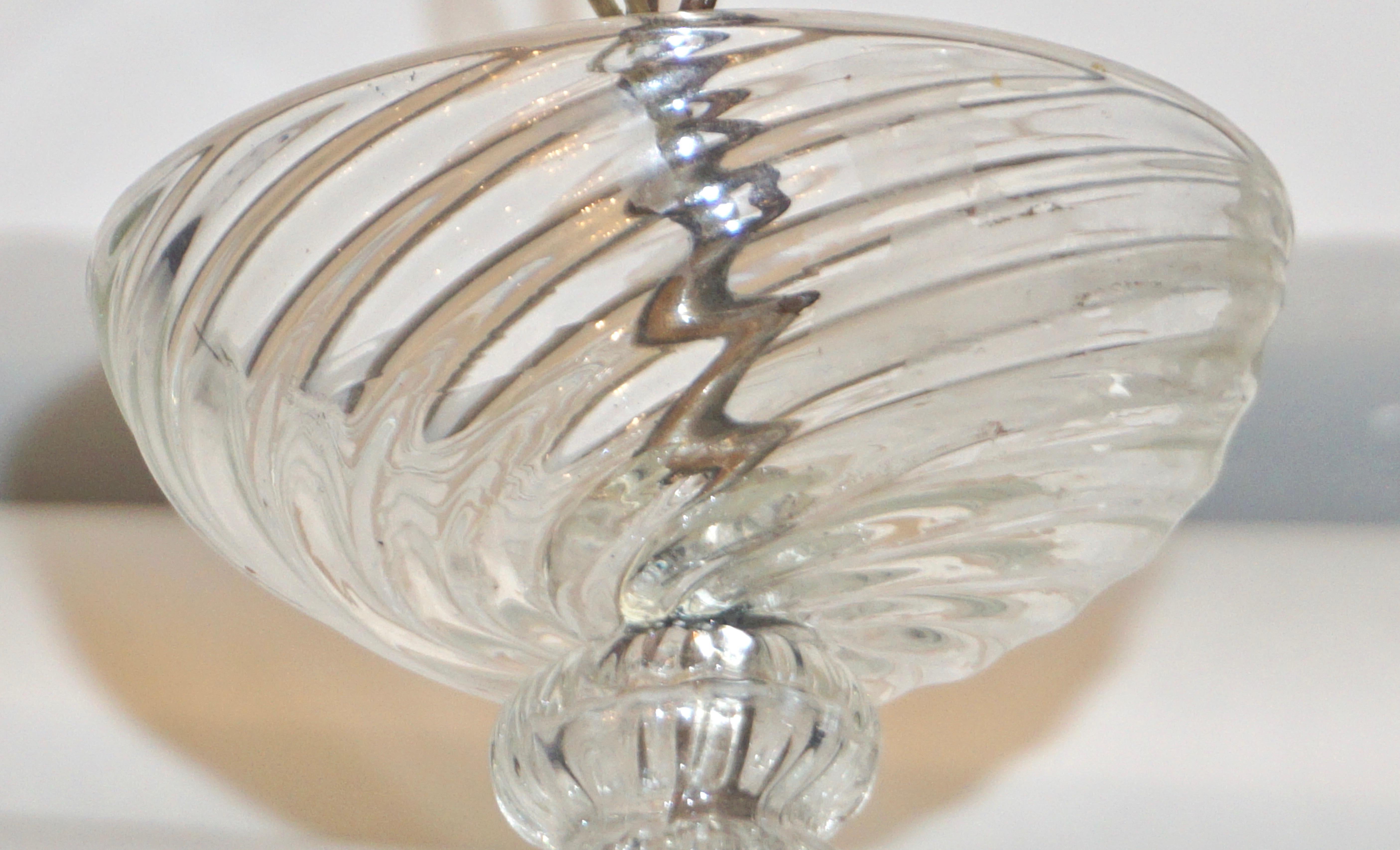 Mid-20th Century 1940 Barovier Italian Art Deco Crystal Clear Murano Glass Basket Chandelier