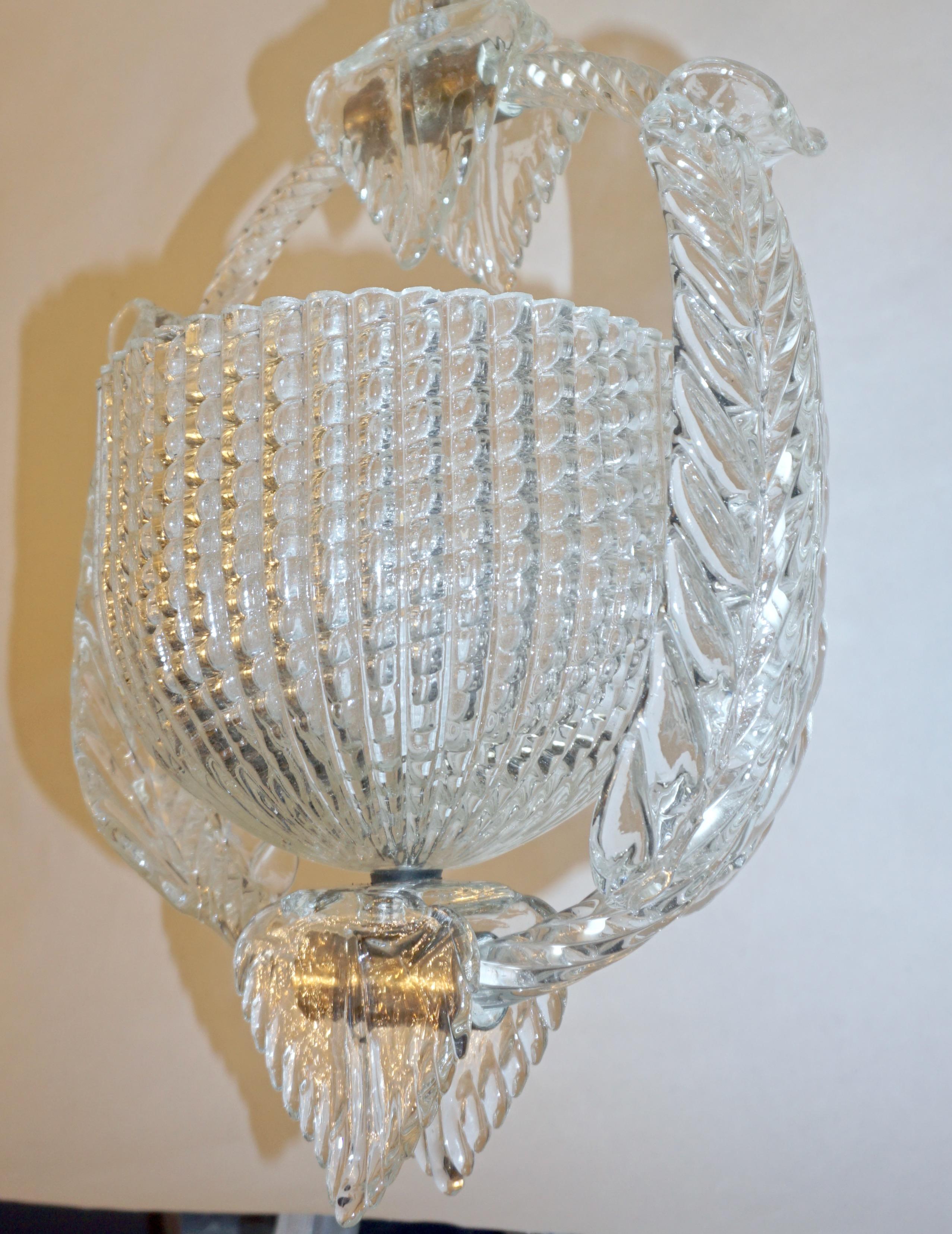 1940 Barovier Italian Art Deco Crystal Clear Murano Glass Basket Chandelier 1