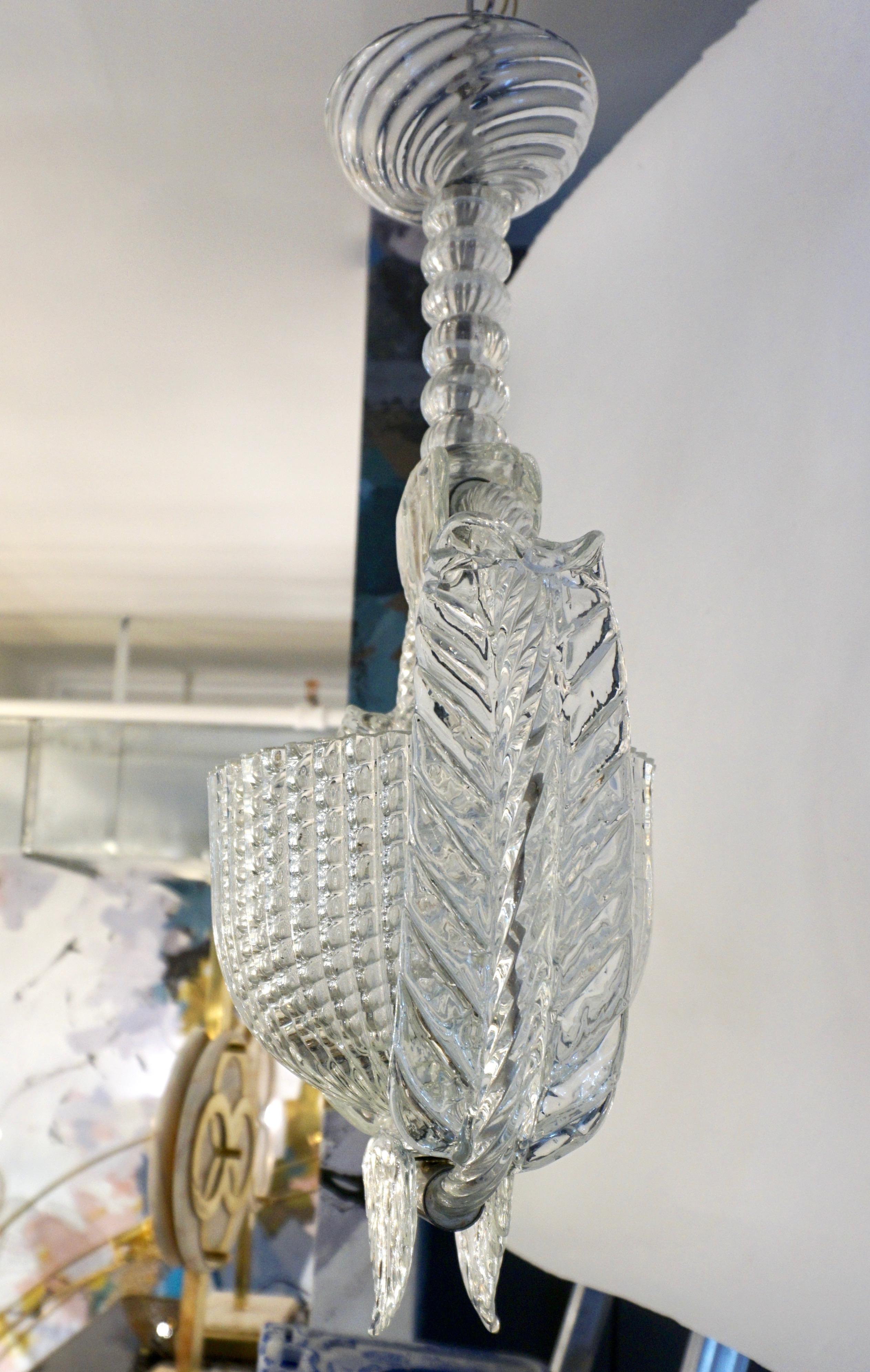 1940 Barovier Italian Art Deco Crystal Clear Murano Glass Basket Chandelier 3