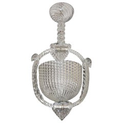 1940 Barovier Italian Art Deco Crystal Clear Murano Glass Basket Chandelier