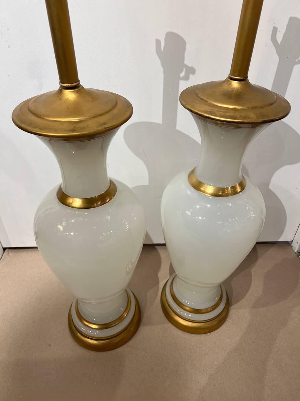 Other Pair 1940 Big White Opaline Glass Table Lamps For Sale