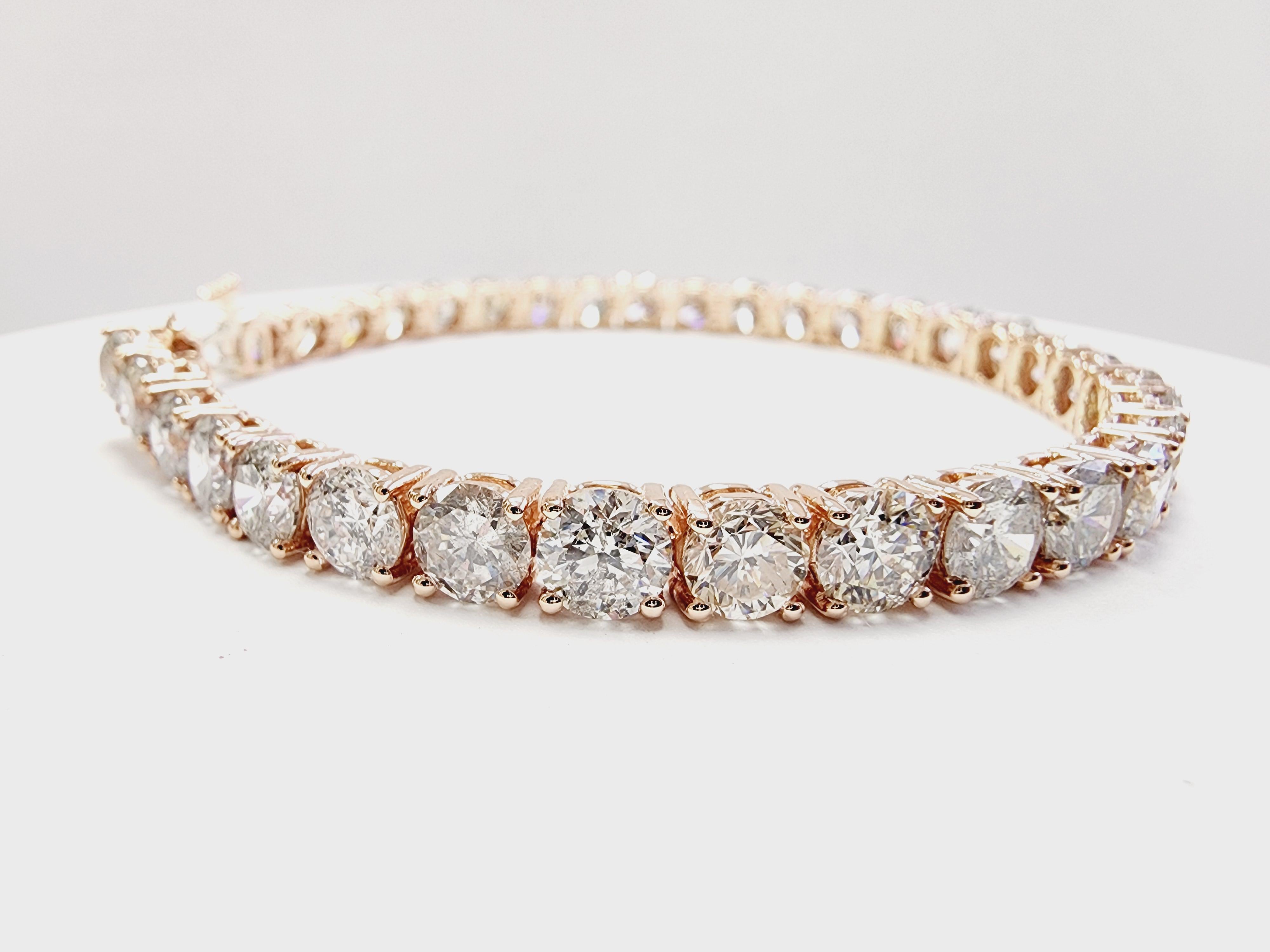 19.40 Carat Round Natural Diamond Tennis Bracelet 14 Karat Rose Gold In New Condition For Sale In Great Neck Plaza, NY