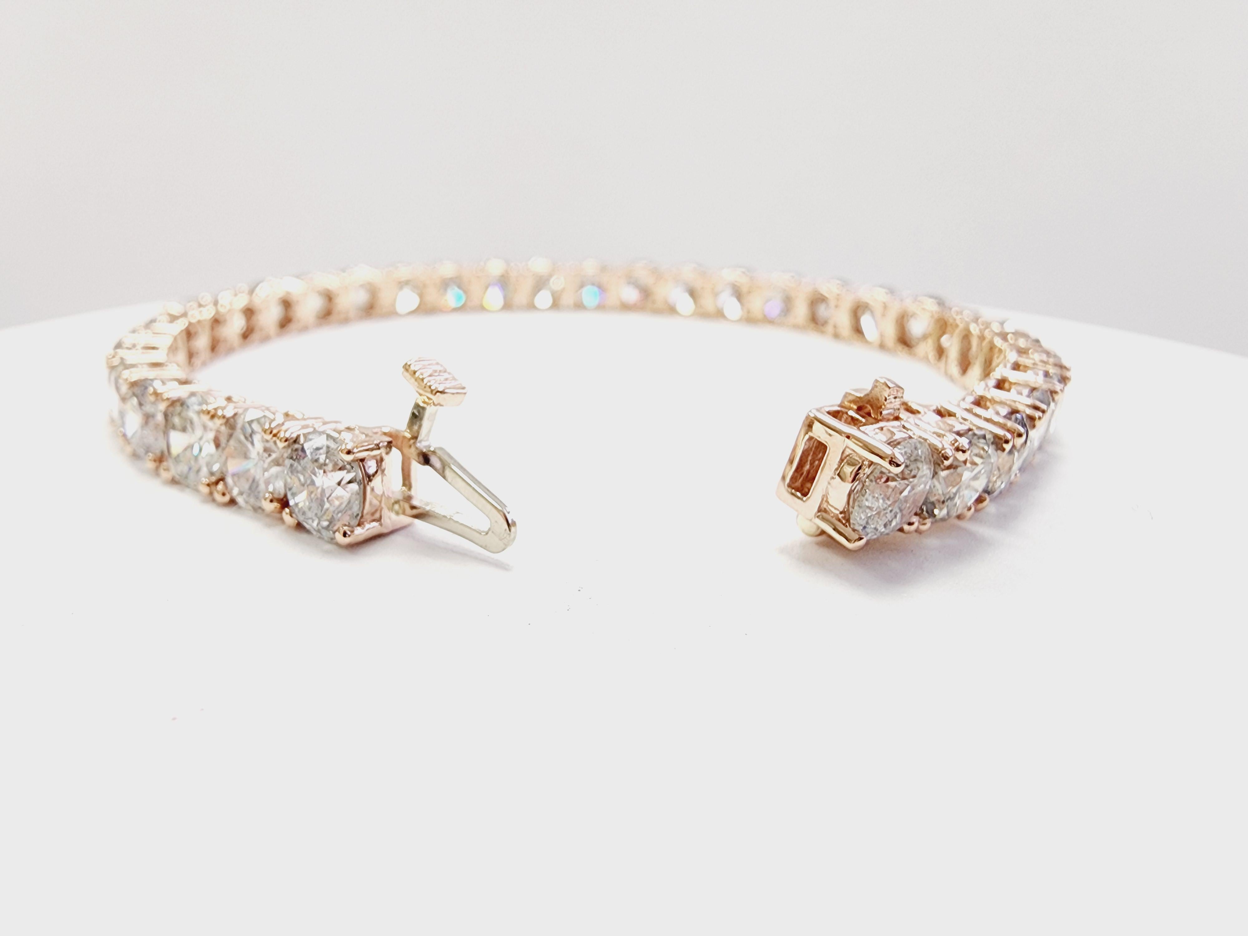 Women's or Men's 19.40 Carat Round Natural Diamond Tennis Bracelet 14 Karat Rose Gold For Sale
